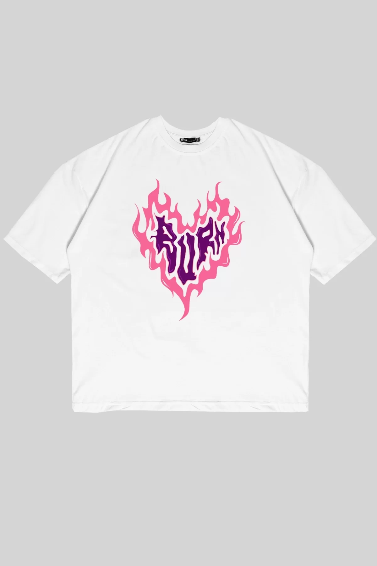 Burn Heart Baskılı Beyaz Unisex Oversize Tshirt