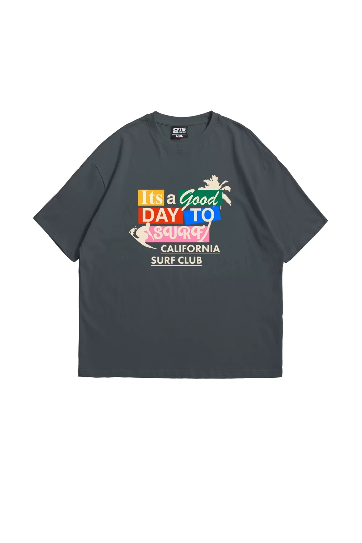 California Surf Clup Baskılı Premium Oversize Unisex Antrasit Tshirt