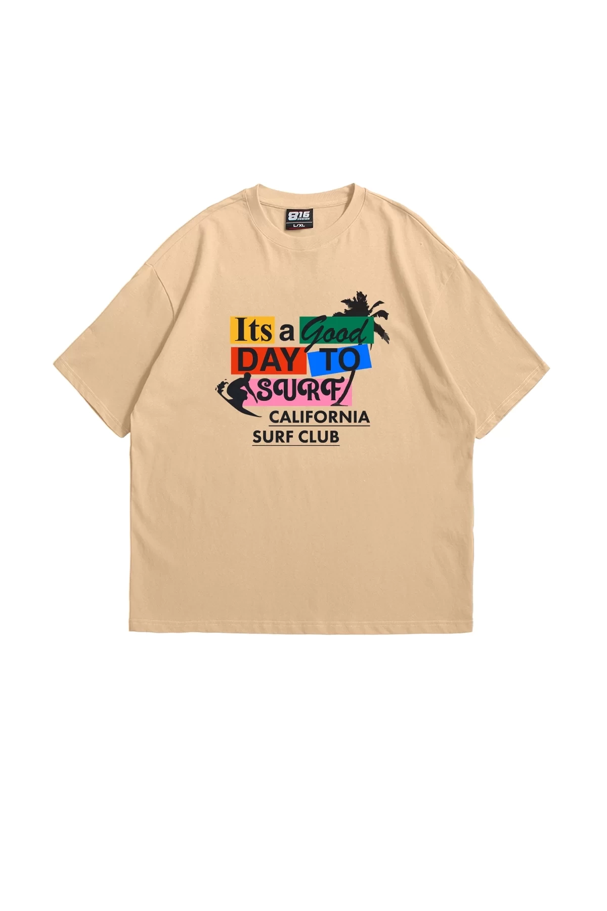 California Surf Clup Baskılı Premium Oversize Unisex Bej Tshirt