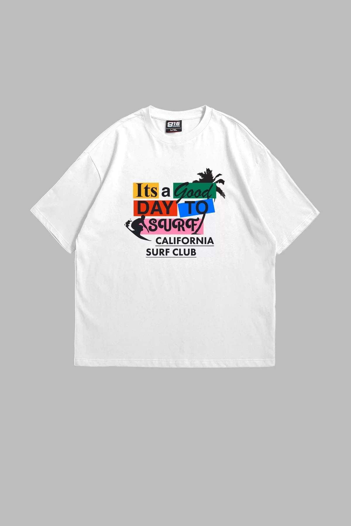 California Surf Clup Baskılı Premium Oversize Unisex Beyaz Tshirt