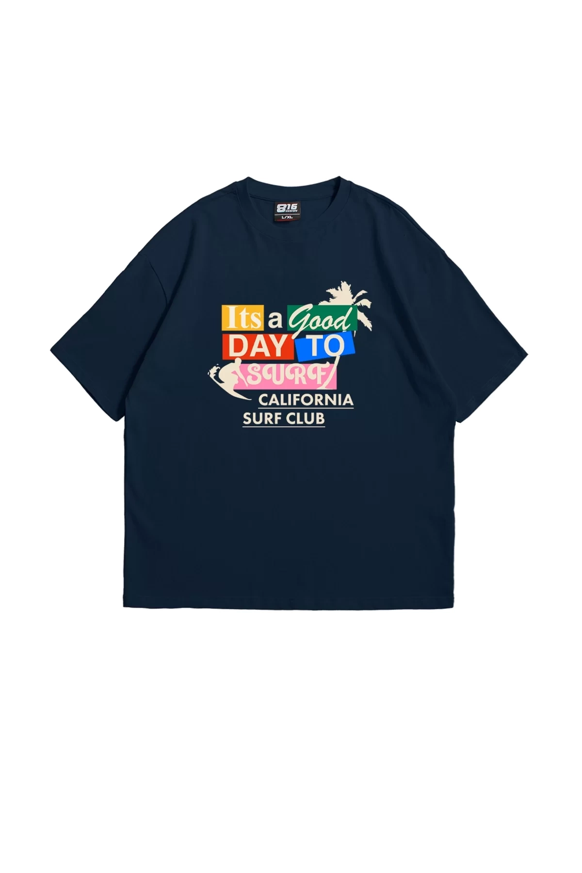 California Surf Clup Baskılı Premium Oversize Unisex Lacivert Tshirt