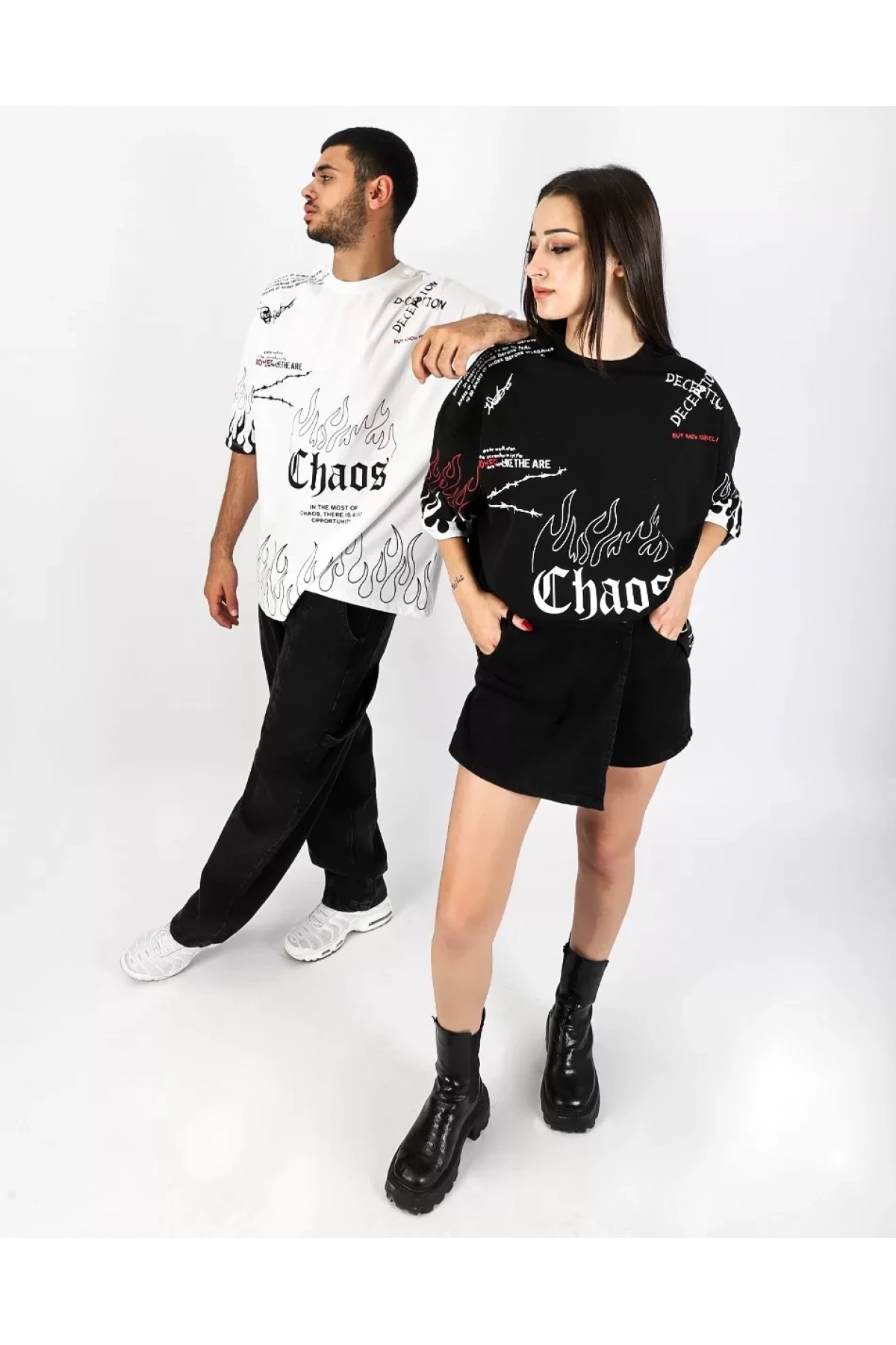 Chaos Karma Baskı Oversize Beyaz Unisex Tshirt