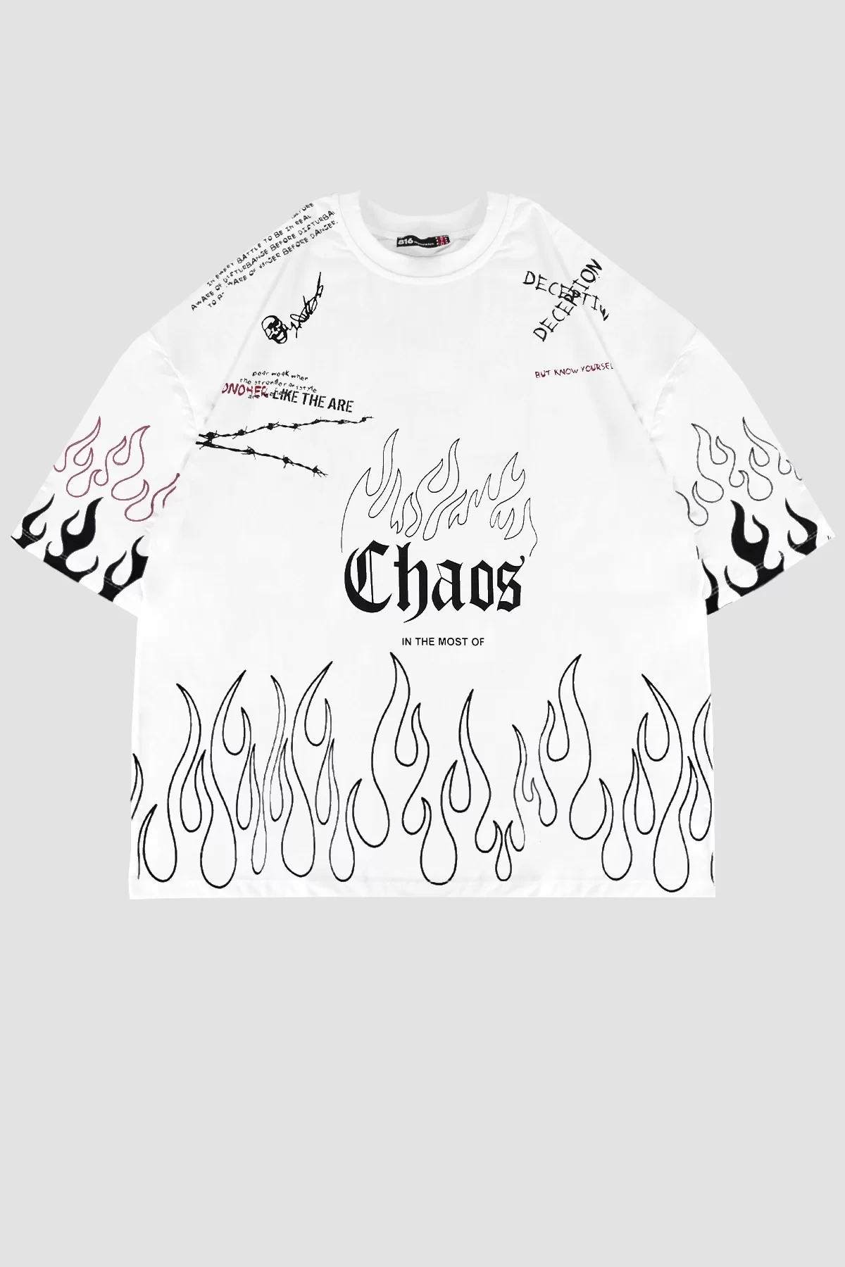 Chaos Karma Baskı Oversize Beyaz Unisex Tshirt