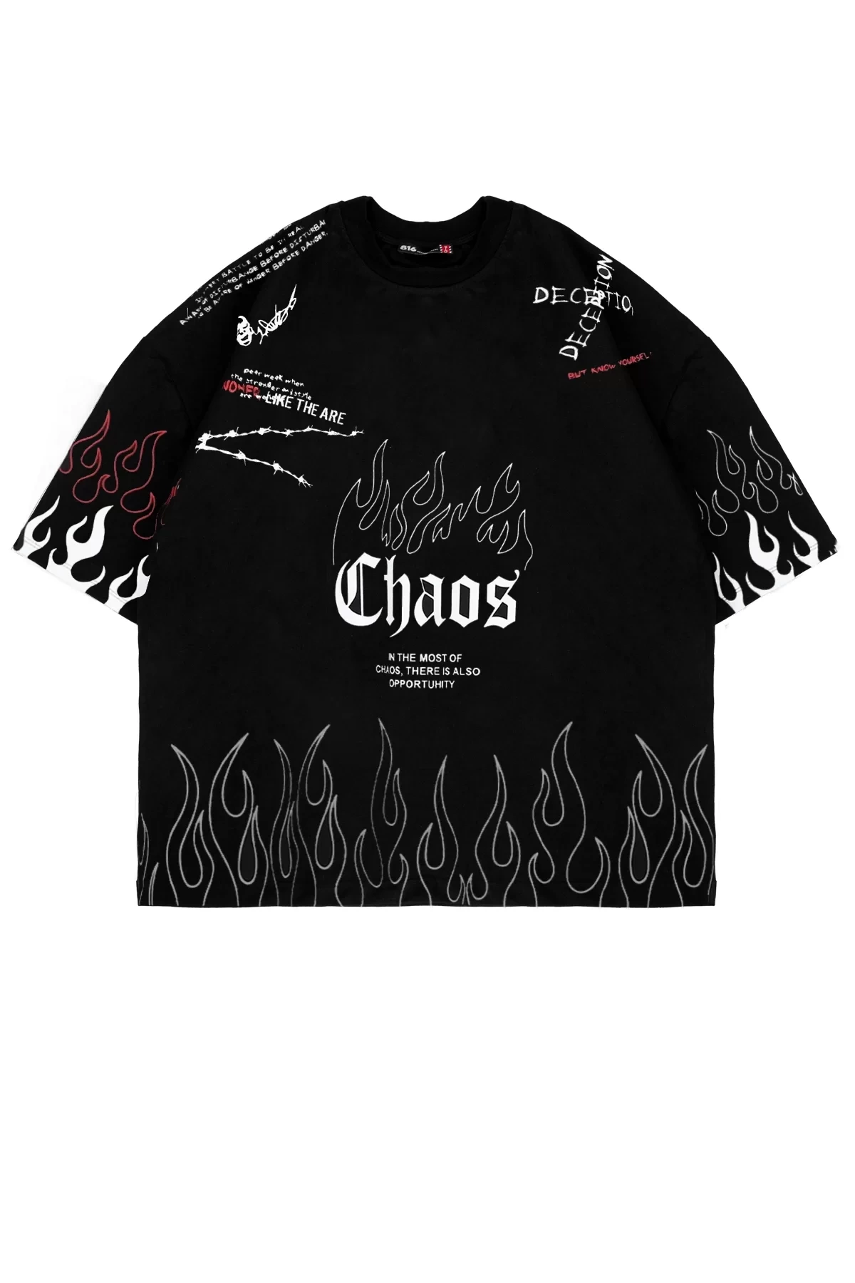 Chaos Karma Baskı Oversize Siyah Unisex Tshirt