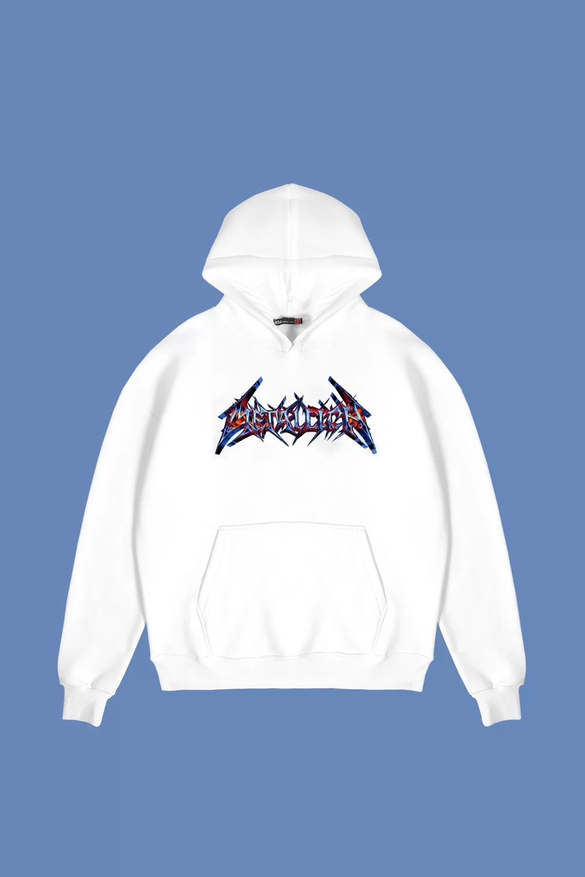 Colourful Metallica Logo Baskılı Oversize Unisex Beyaz Hoodie