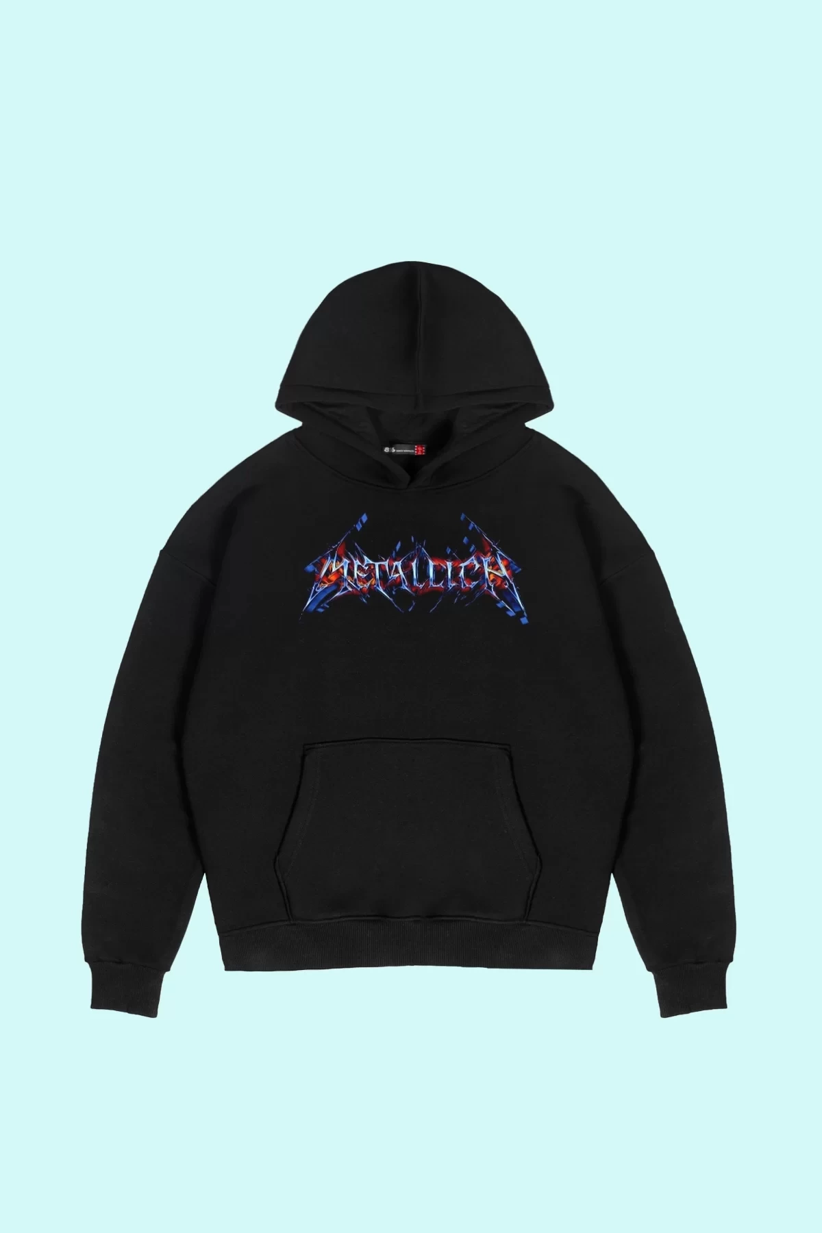 Colourful Metallica Logo Baskılı Oversize Unisex Siyah Hoodie