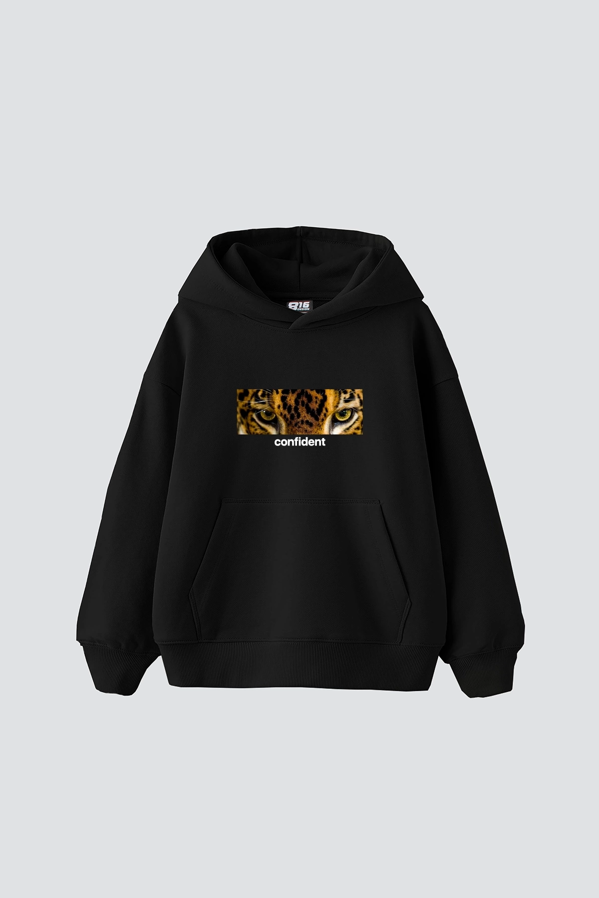 Confident Baskılı Baskılı Baskılı Oversize Unisex Premium Siyah Hoodie