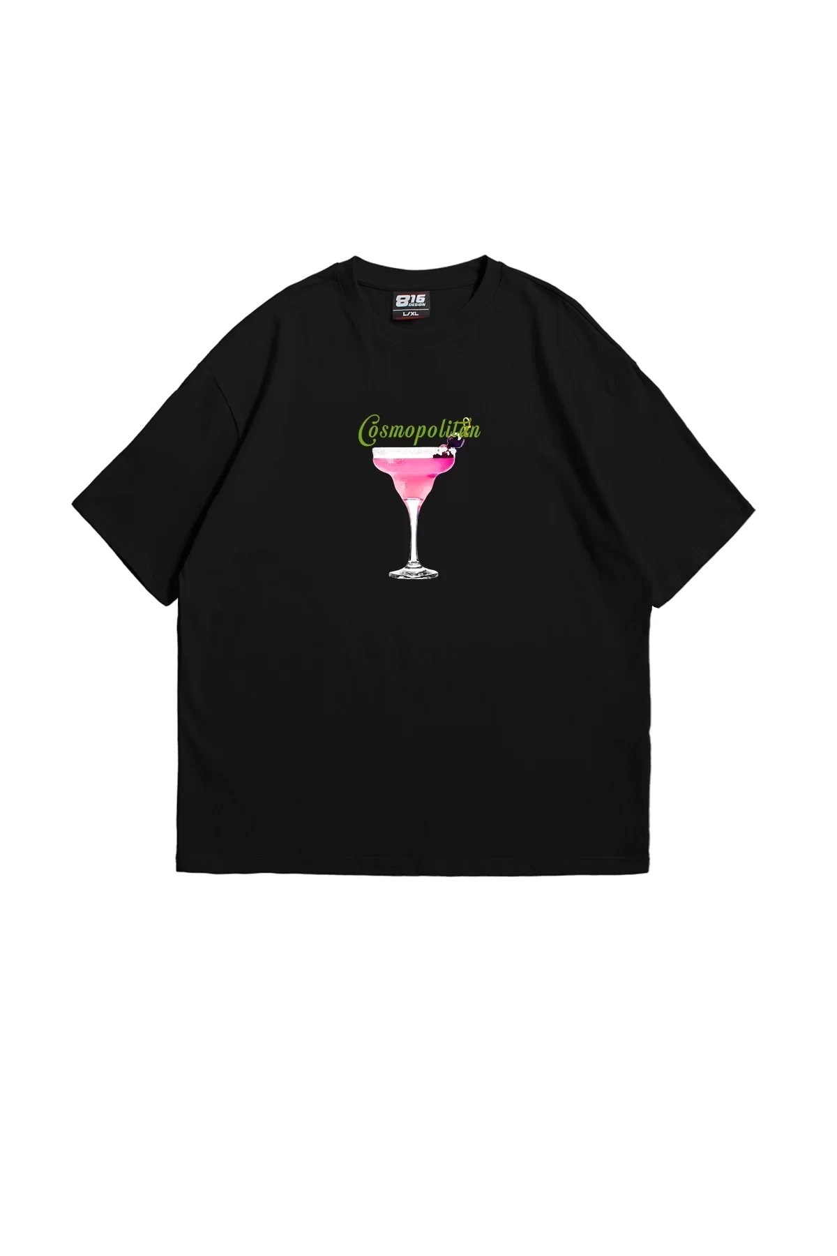 Cosmopolitan  Baskılı Baskılı Premium Oversize Unisex Siyah Tshirt