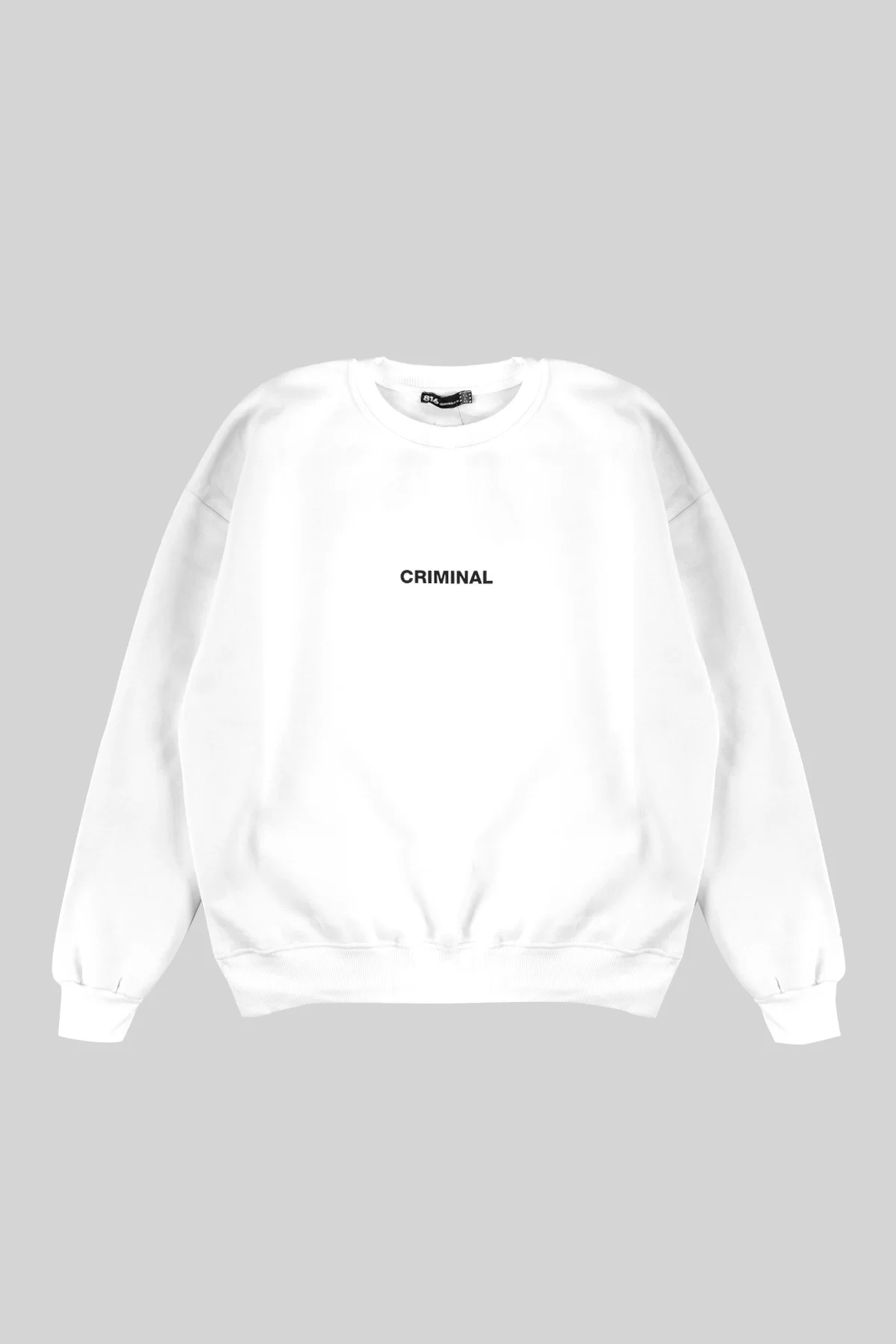 Criminal Sırt Baskılı Kapüşonsuz Oversize Unisex Beyaz Sweatshirt