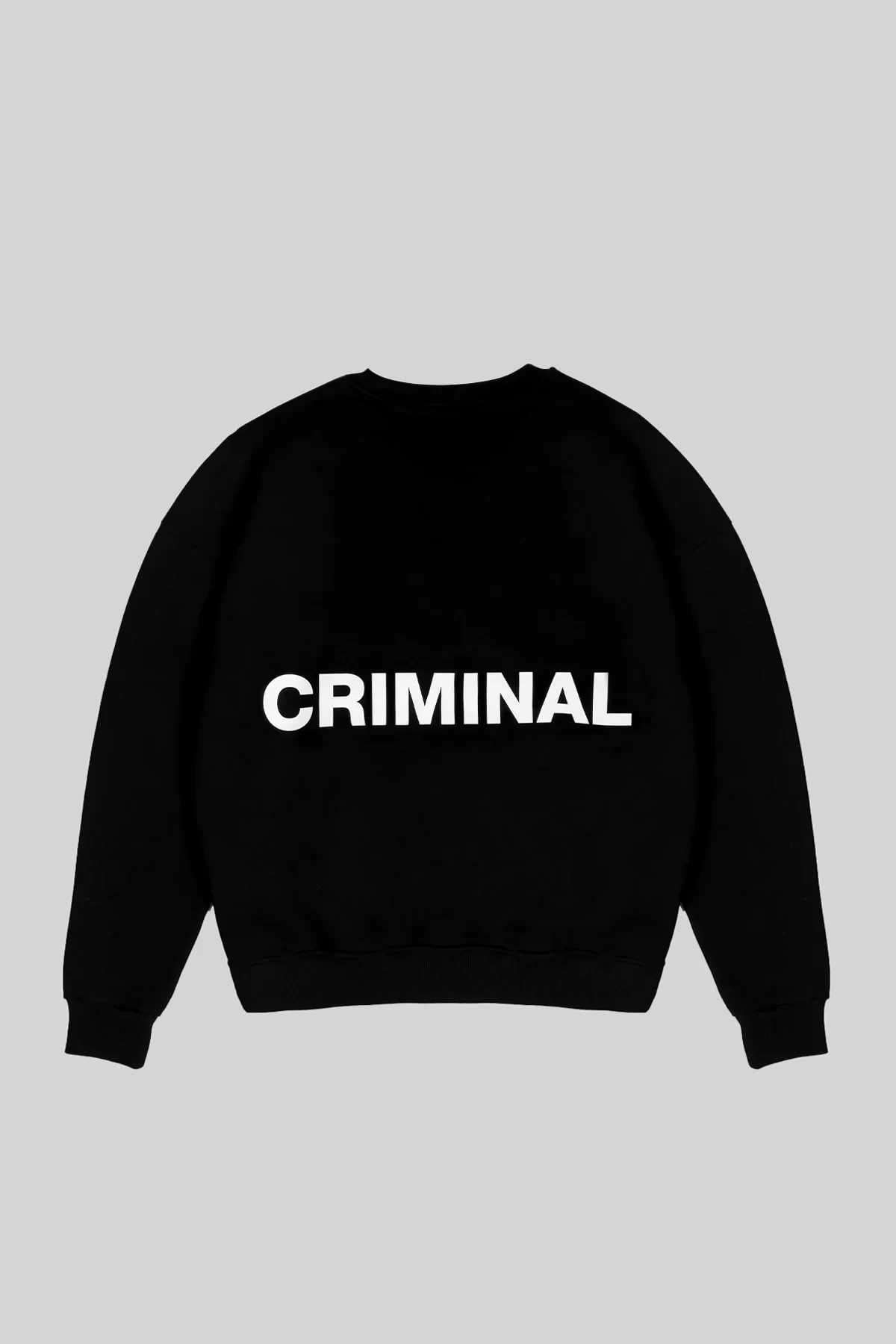 Criminal Sırt Baskılı Kapüşonsuz Oversize Unisex Siyah Sweatshirt