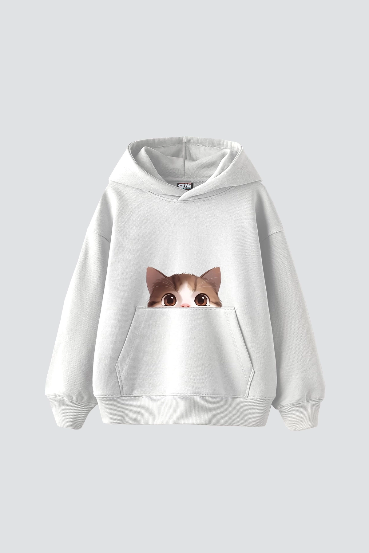 Cute Cat Baskılı Baskılı Baskılı Oversize Unisex Premium BeyazHoodie