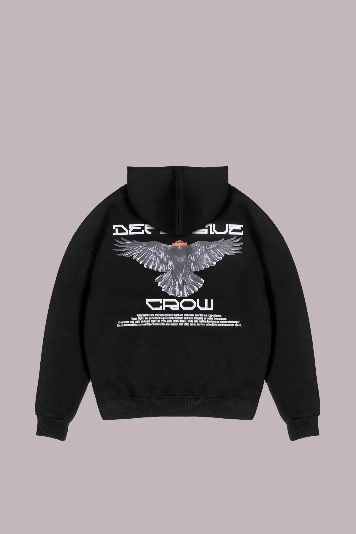 Defensive Crow Baskılı Oversize Unisex Siyah Hoodie