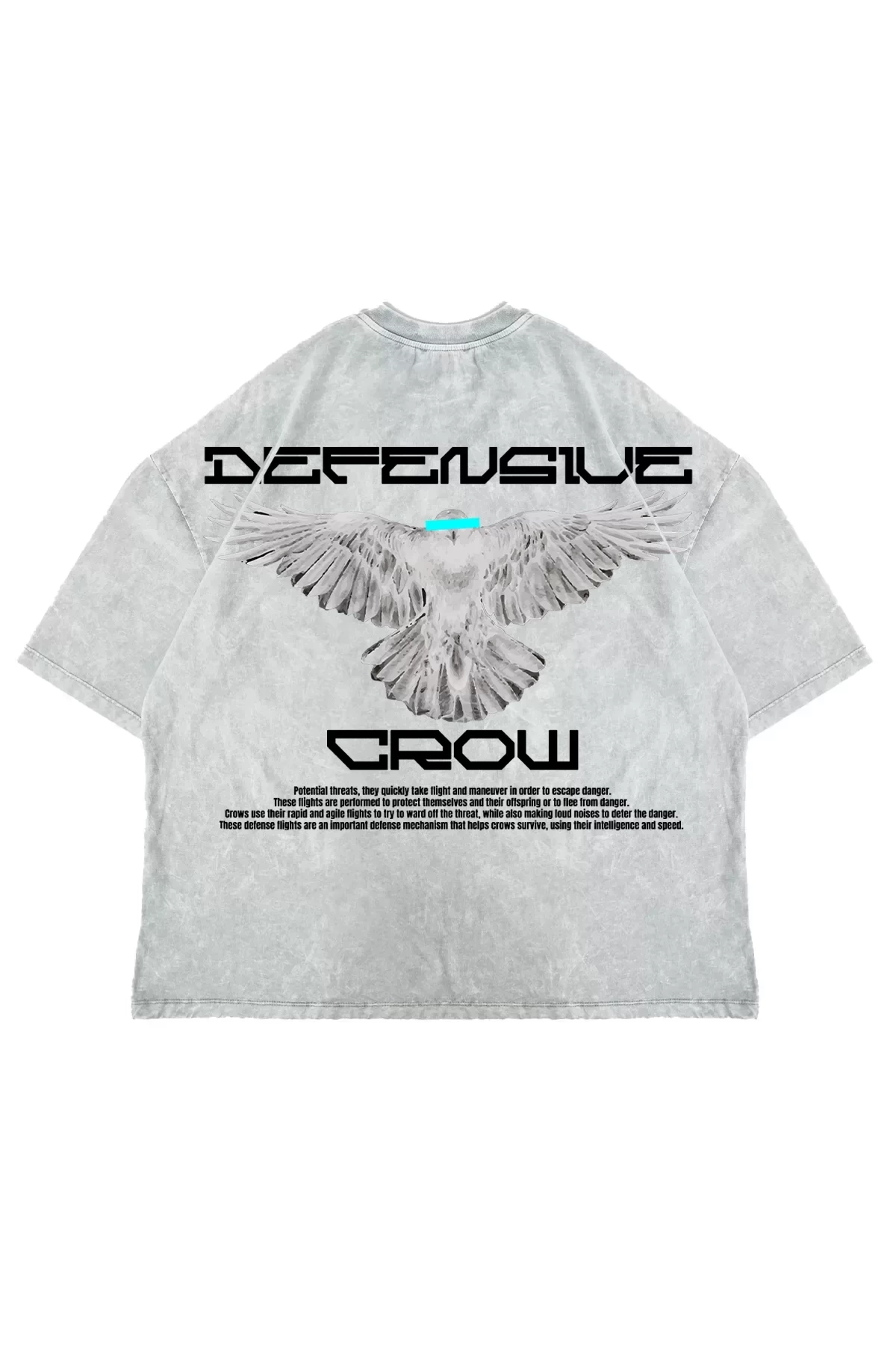 Defensive Crow Baskılı Premium Oversize Unisex Yıkamalı Beyaz Tshirt