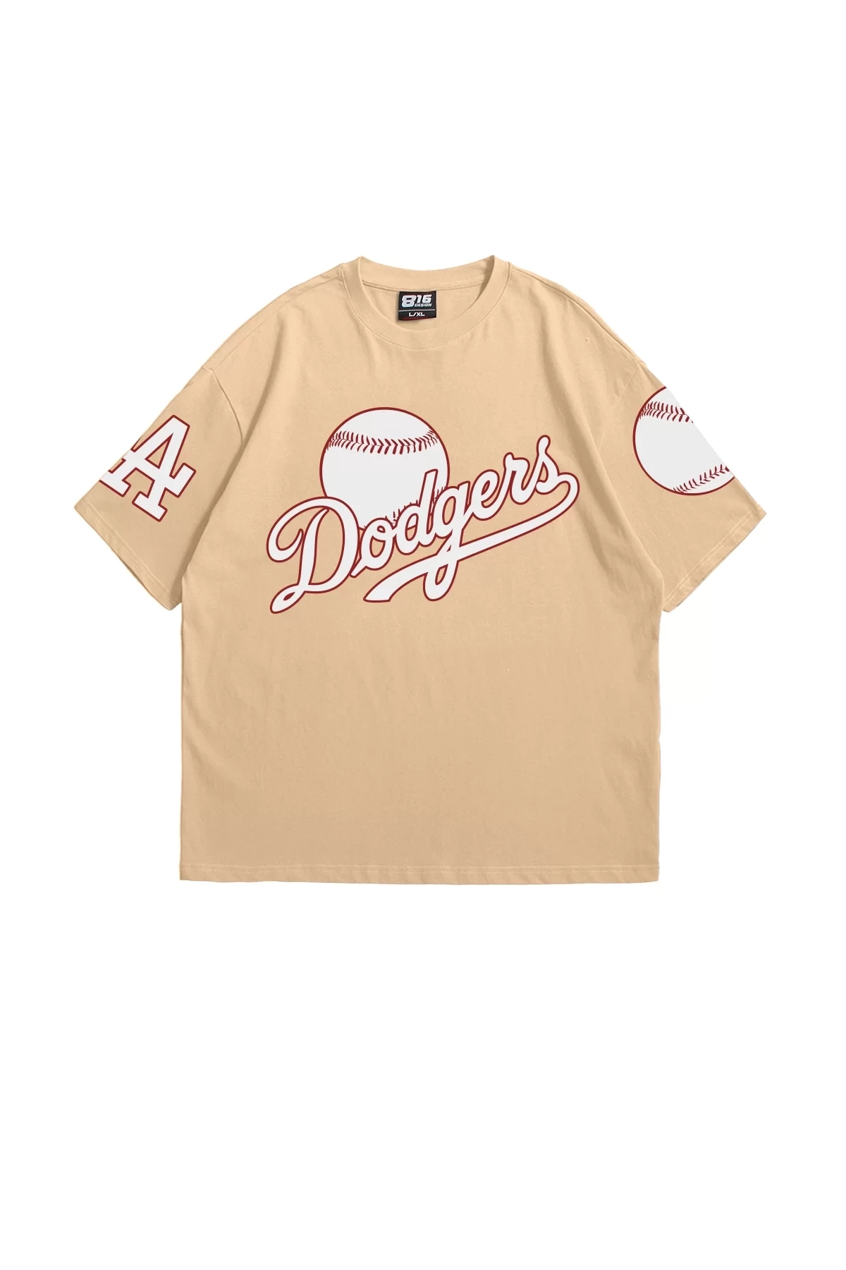 Dodgers Baskılı Bej Oversize Unisex Tshirt