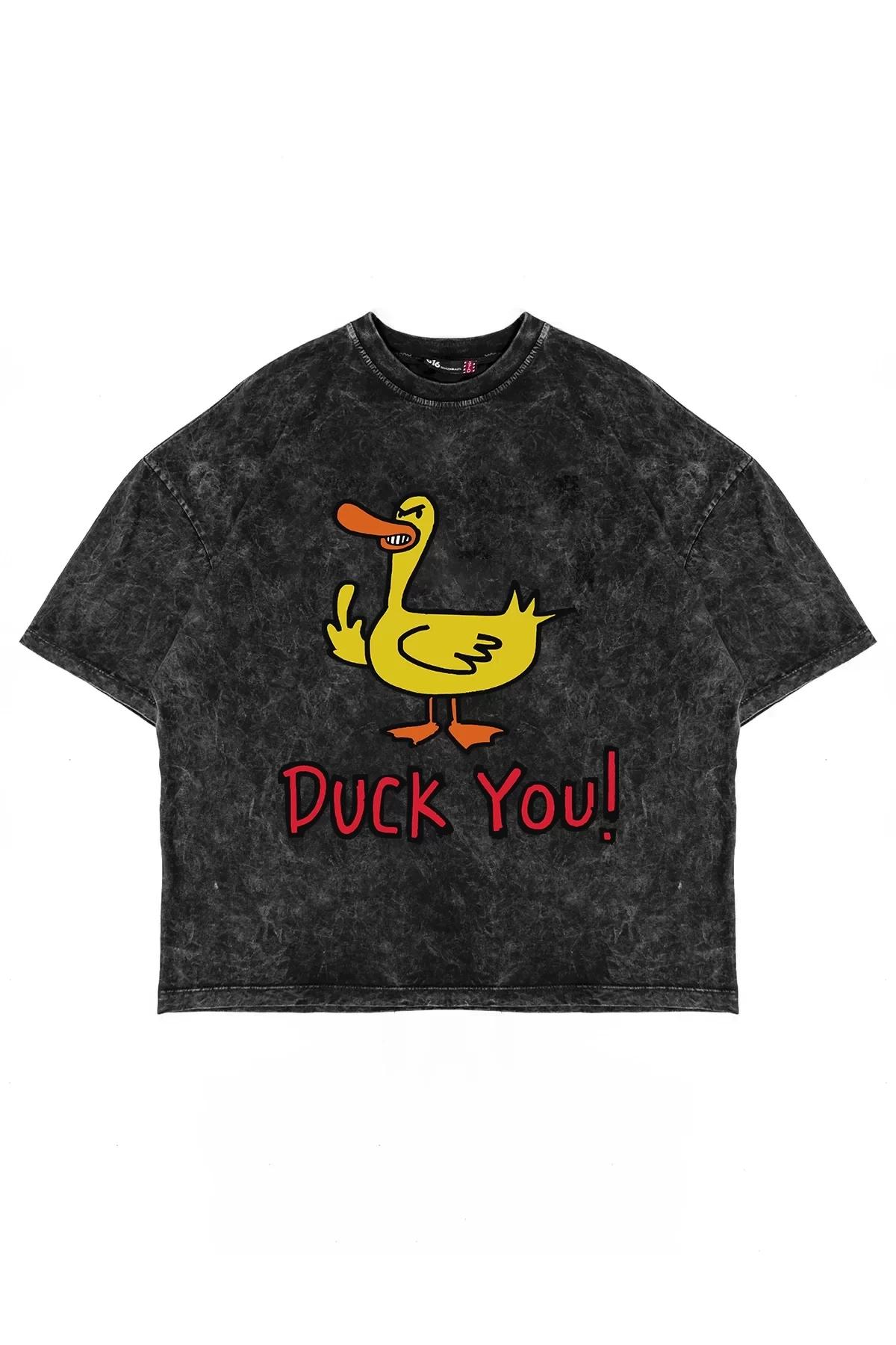 Duck You Baskılı Baskılı Premium Oversize Unisex Yıkamalı Siyah Tshirt