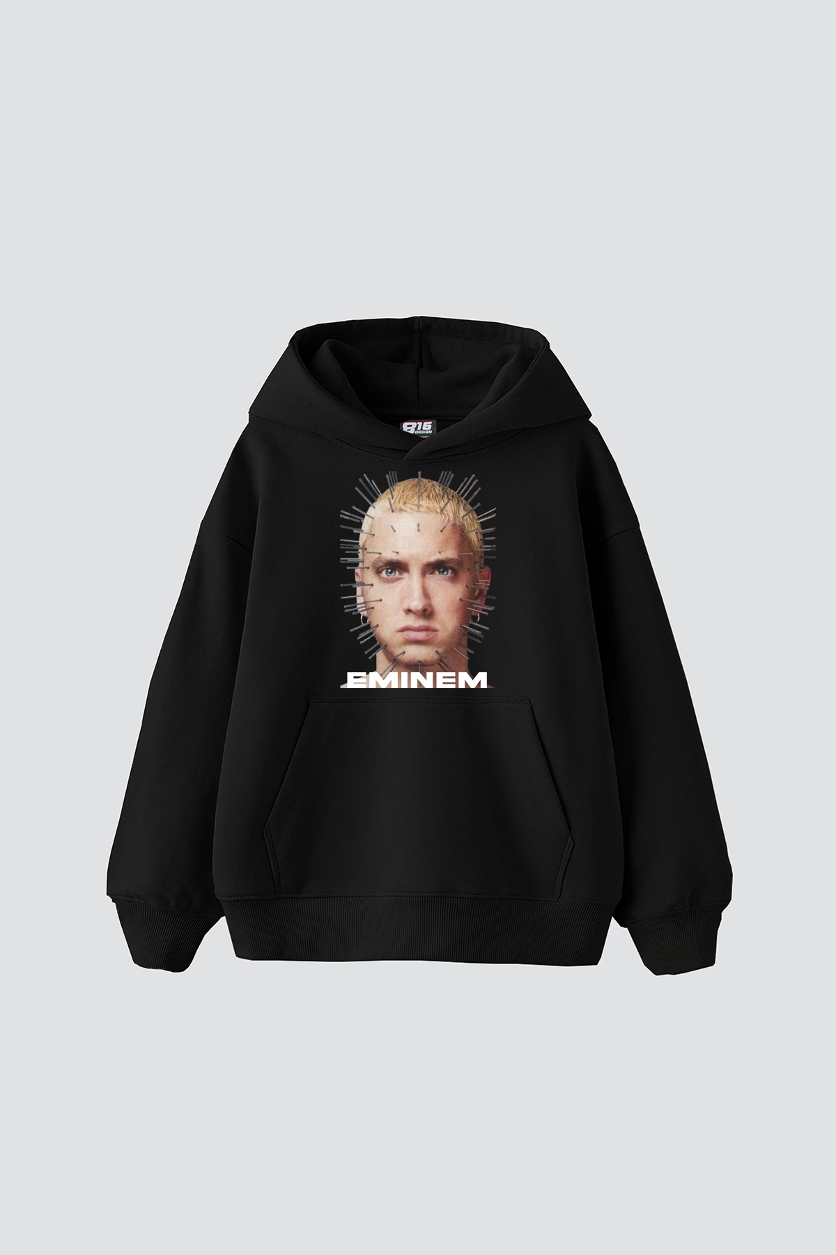 Eminem Baskılı Oversize Unisex Premium Siyah Hoodie