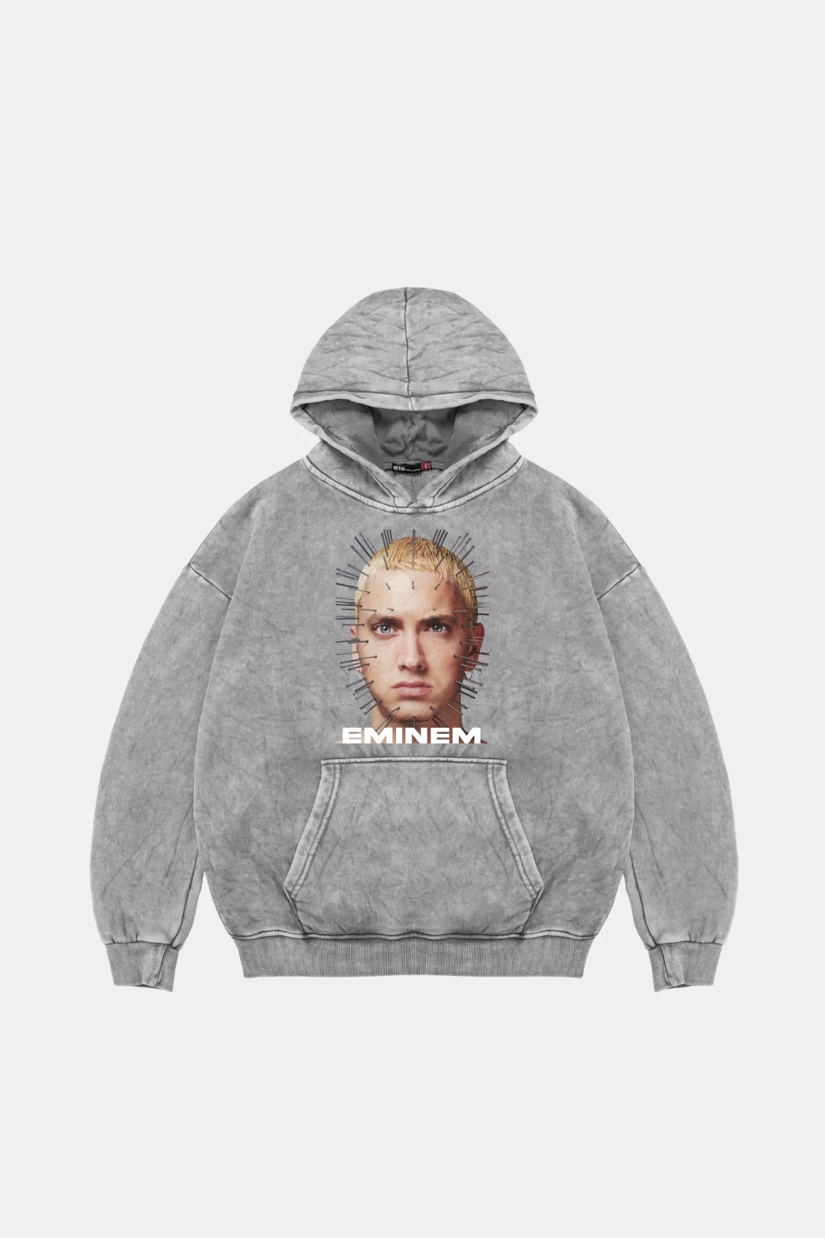 Eminem Baskılı Oversize Unisex Premium Yıkamalı Beyaz Hoodie