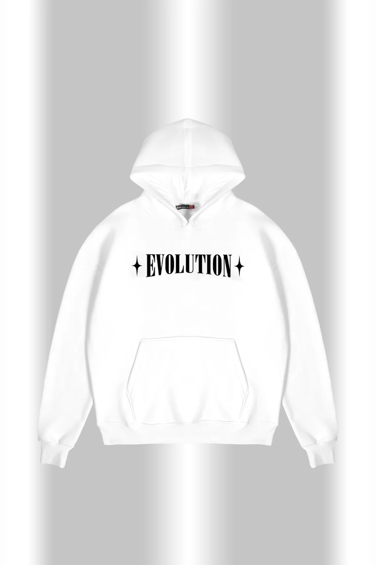 Evolution Baskılı Oversize Unisex Kapüşonlu Beyaz Hoodie