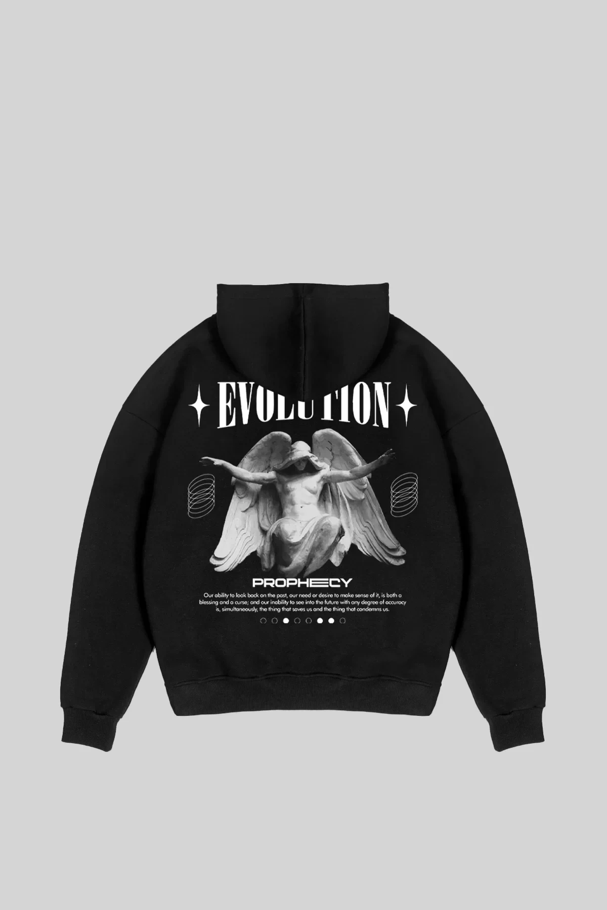 Evolution Baskılı Oversize Unisex Kapüşonlu Siyah Hoodie