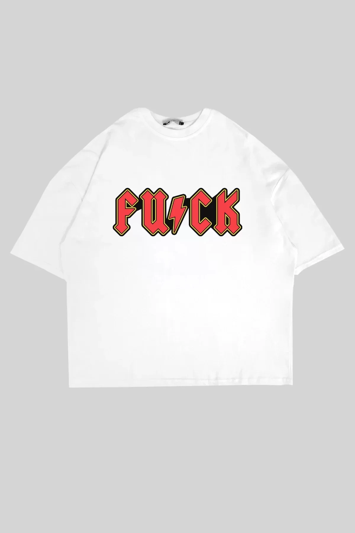 F**k Baskılı Oversize Beyaz Unisex Tshirt