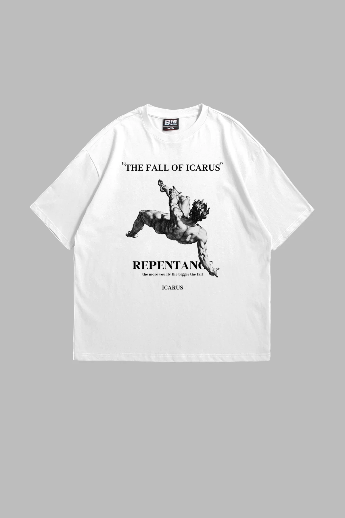 Fall Of İcarus Baskılı Premium Oversize Unisex Beyaz Tshirt