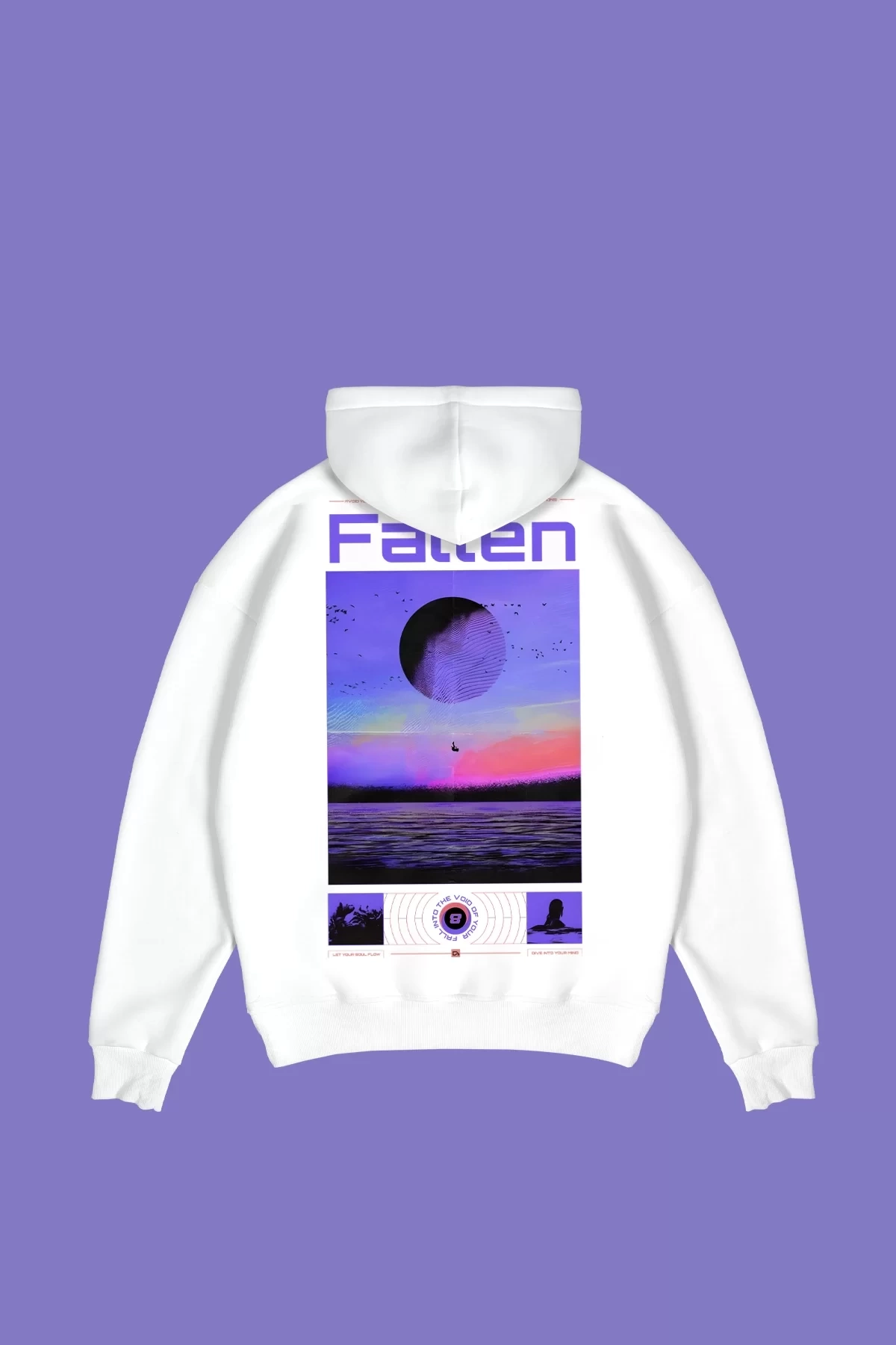 Fallen Baskılı Oversize Unisex Beyaz Hoodie