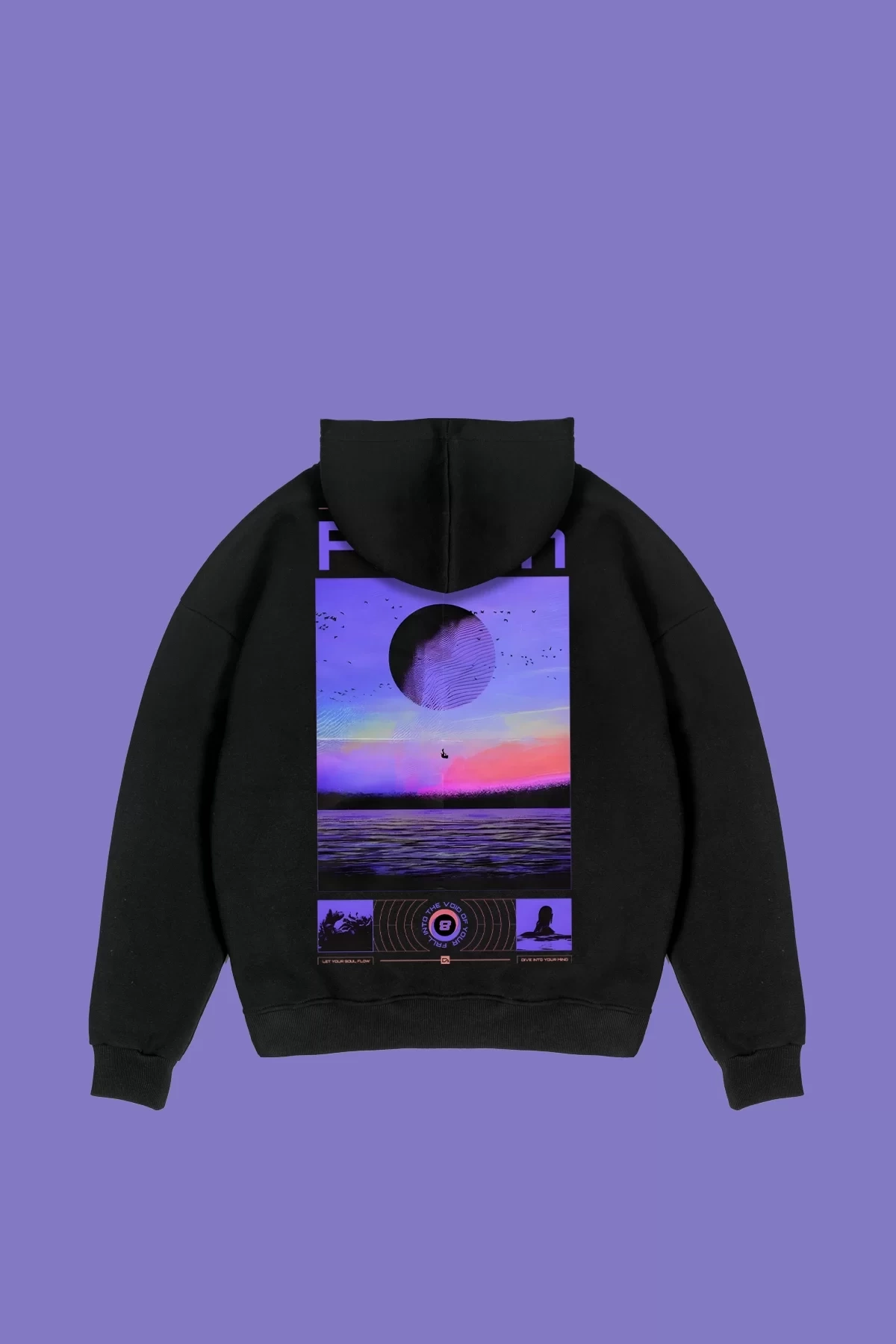 Fallen Baskılı Oversize Unisex Siyah Hoodie