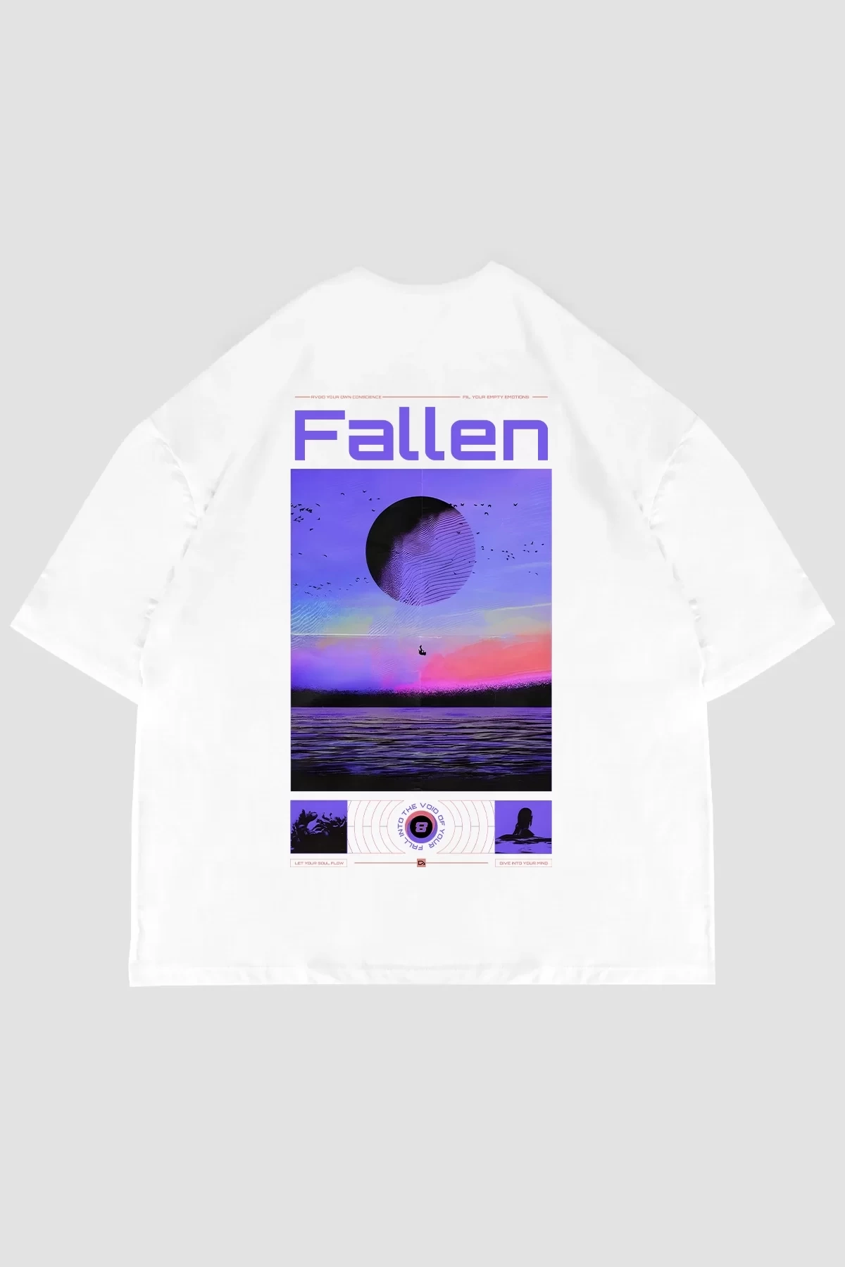 Fallen Sırt Baskılı Oversize Unisex Beyaz Tshirt