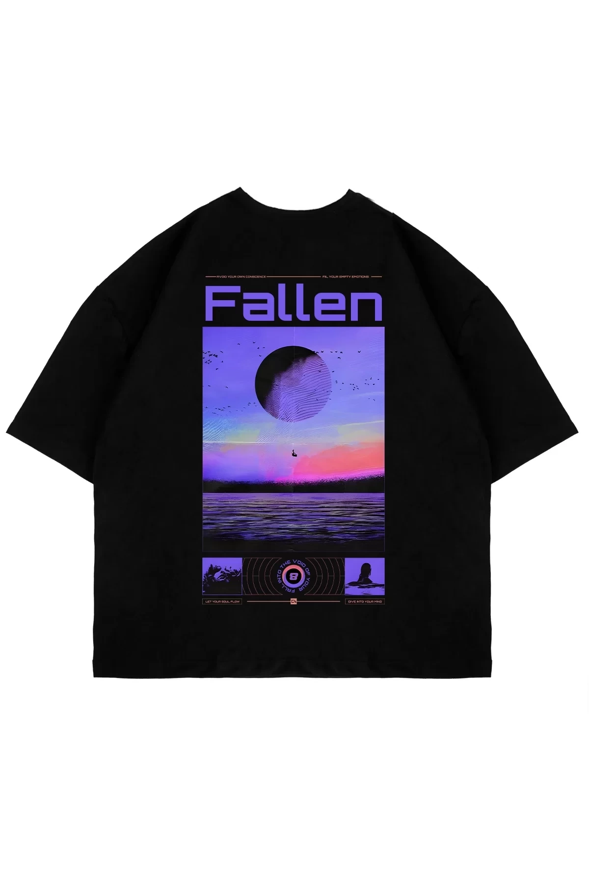 Fallen Sırt Baskılı Oversize Unisex Siyah Tshirt