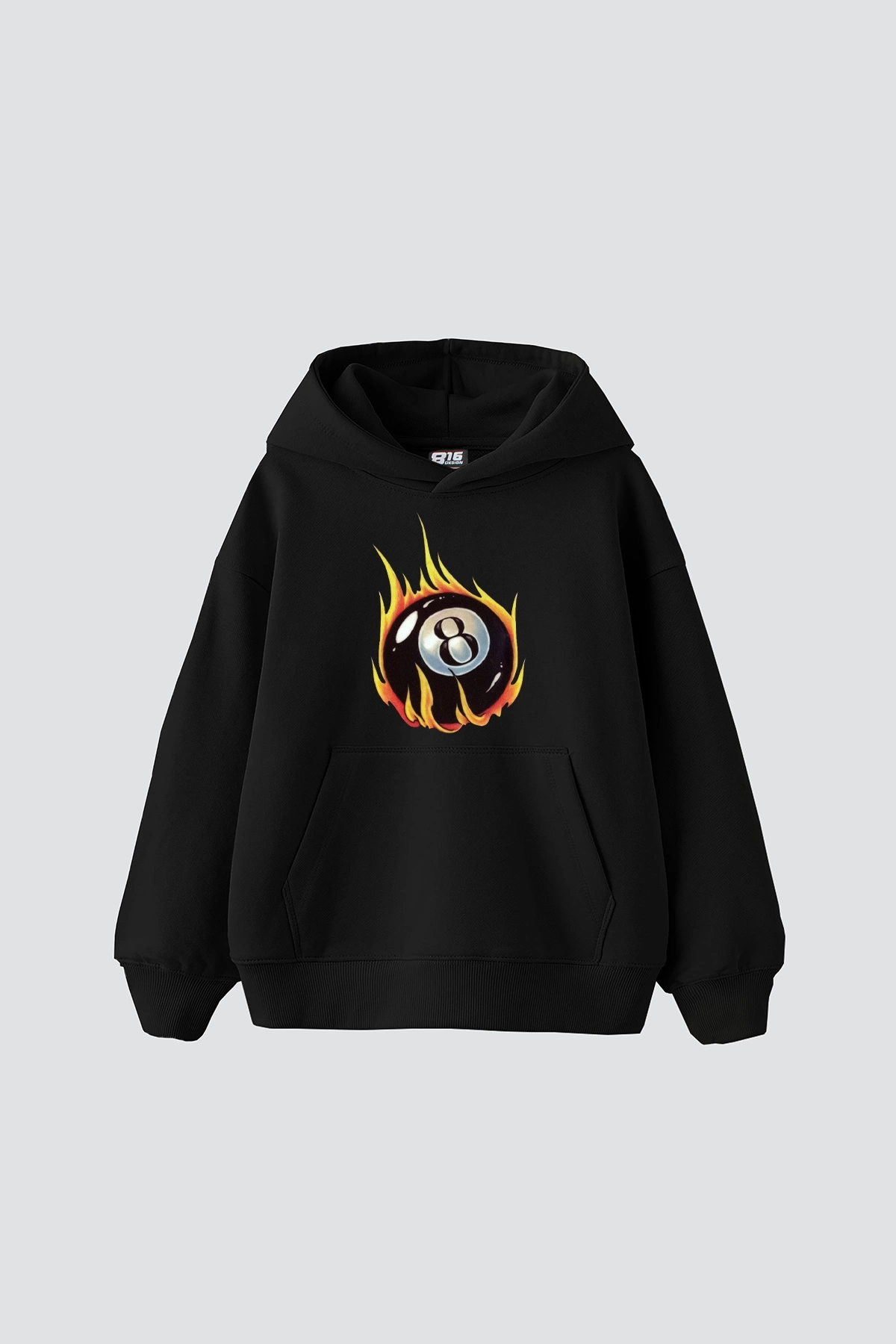 Fire Billiard Baskılı Oversize Unisex Premium Siyah Hoodie