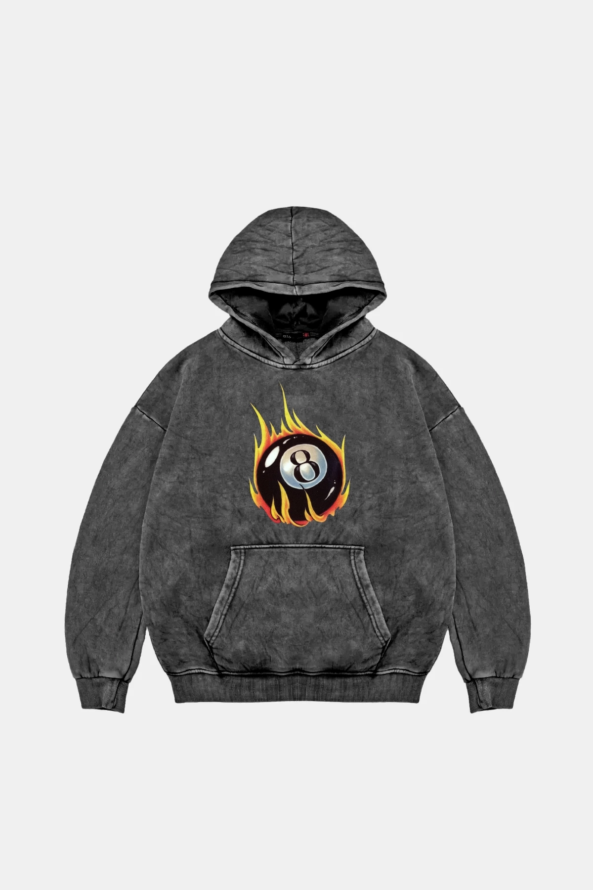 Fire Billiard Baskılı Oversize Unisex Premium Yıkamalı Siyah Hoodie