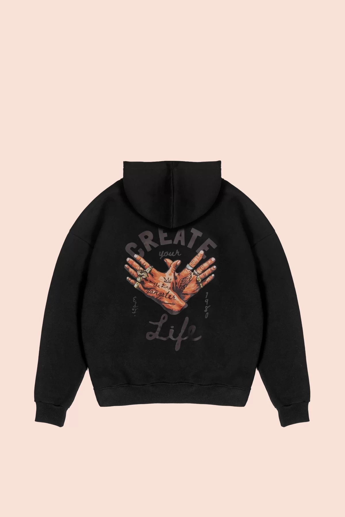 Free Gangster Baskılı Oversize Unisex Siyah Hoodie