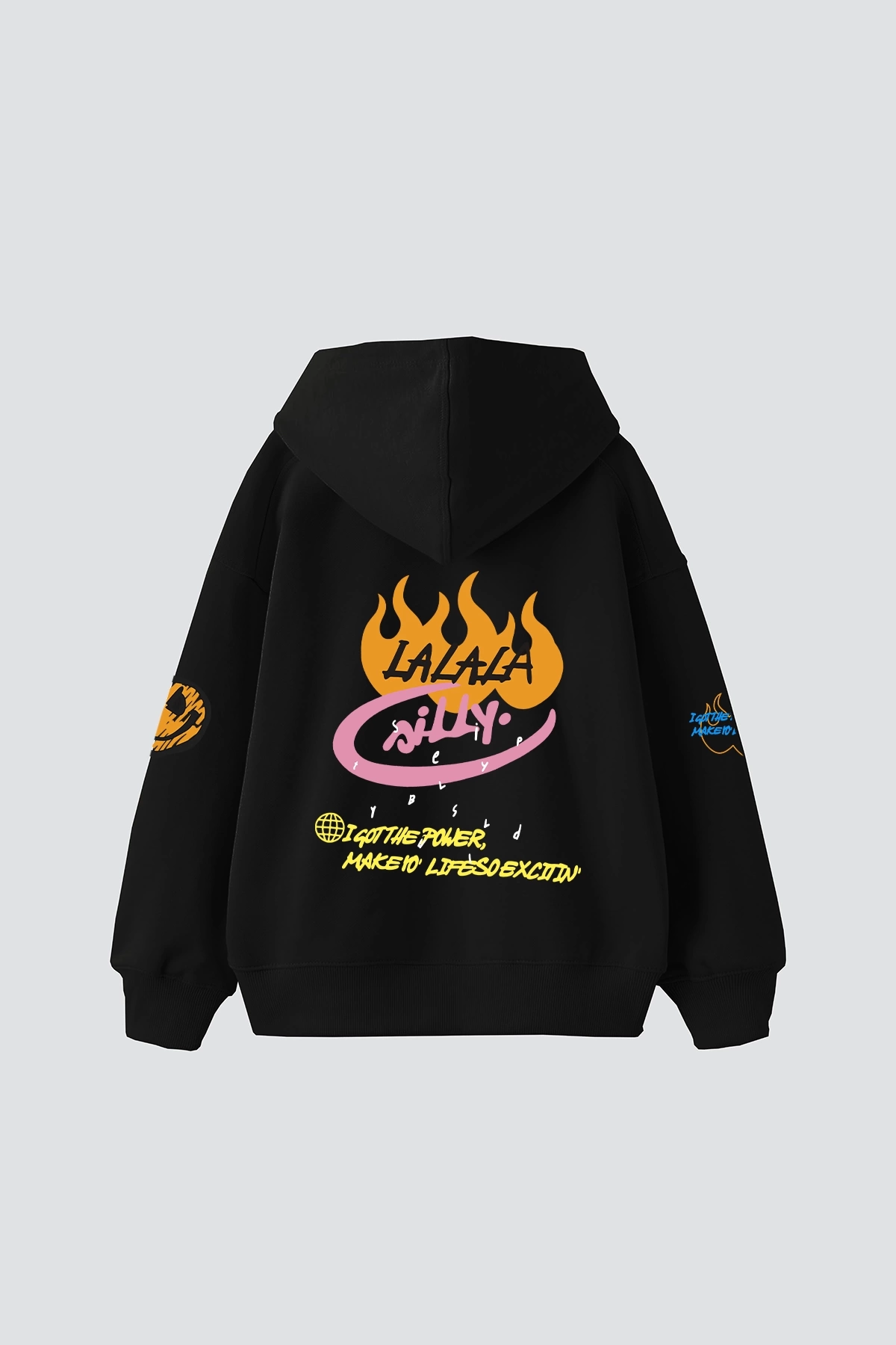 Holy Powers Baskılı Baskılı Baskılı Oversize Unisex Premium Siyah Hoodie