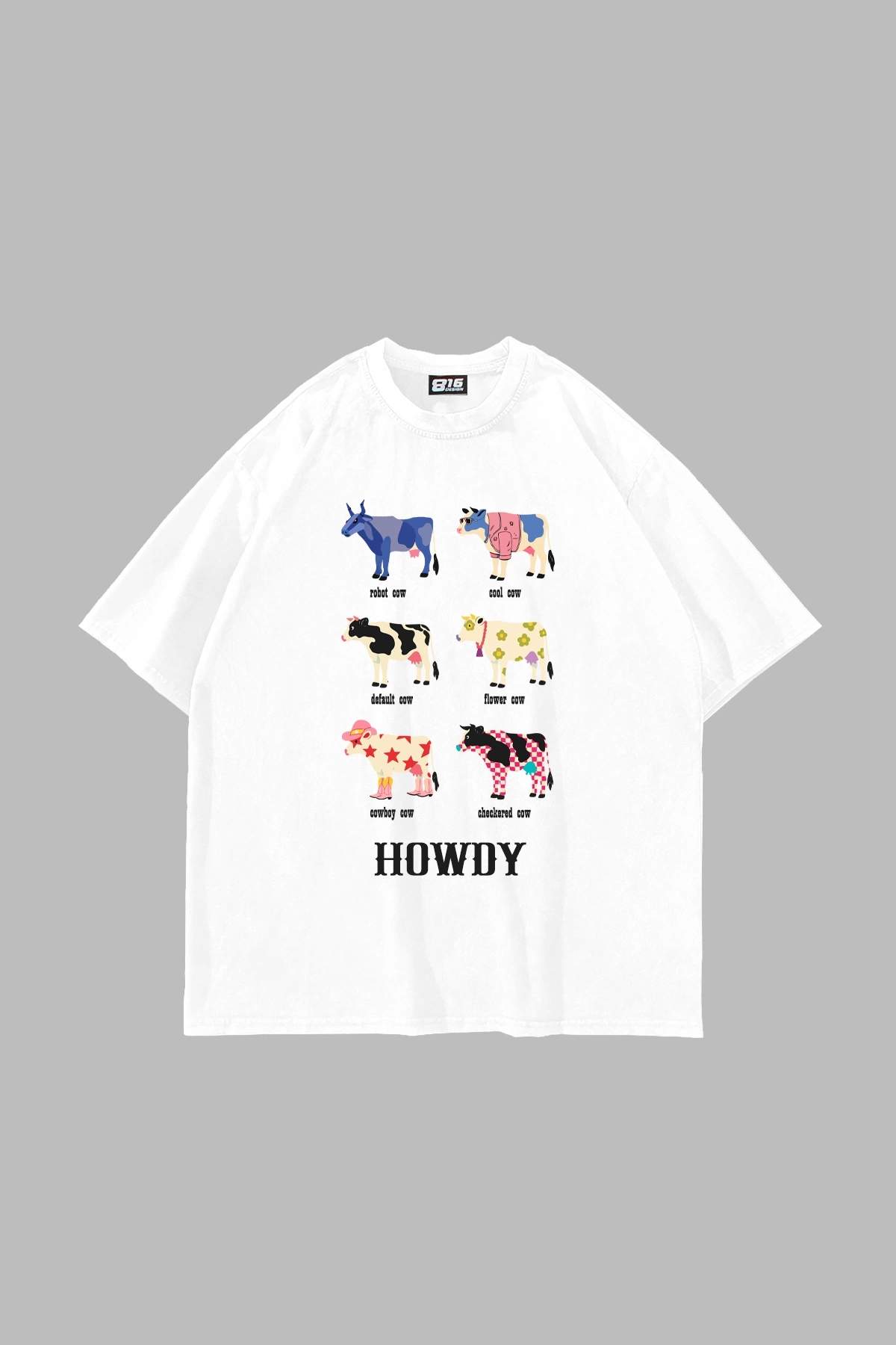 Howdy Cows Baskılı Premium Oversize Unisex Beyaz Tshirt