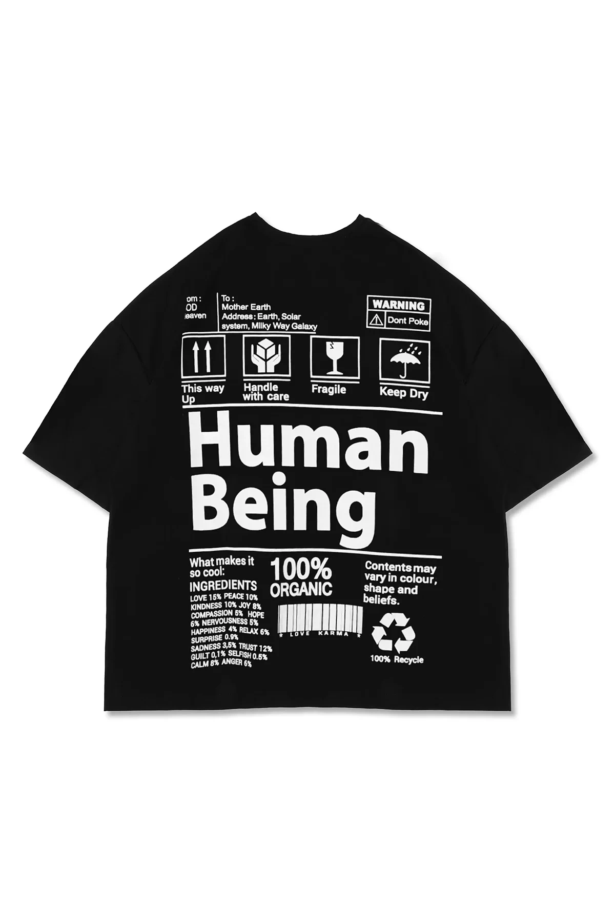 Human Being Siyah Unisex Oversize Tshirt