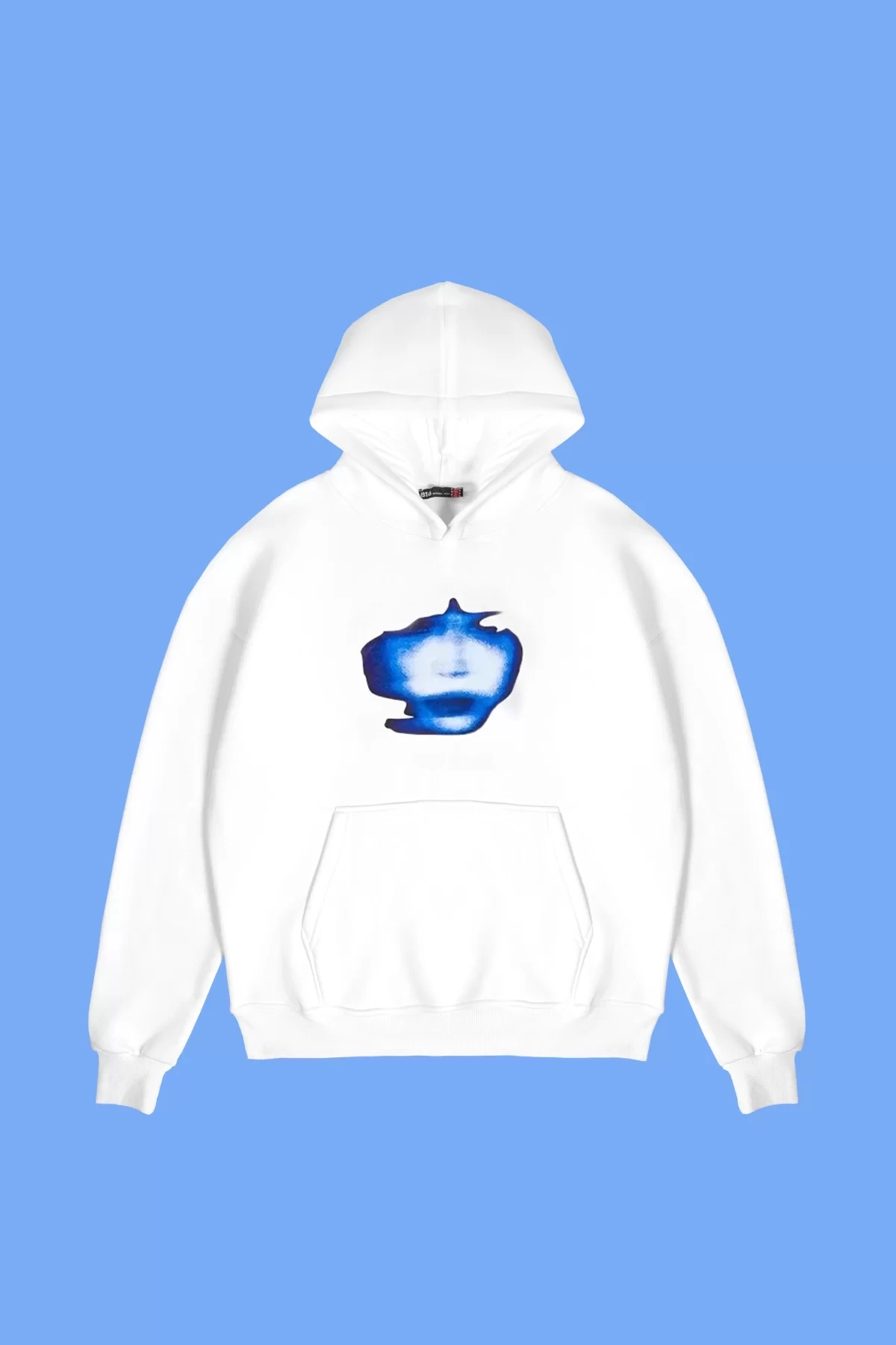 Illusion Face Baskılı Oversize Unisex Beyaz Hoodie