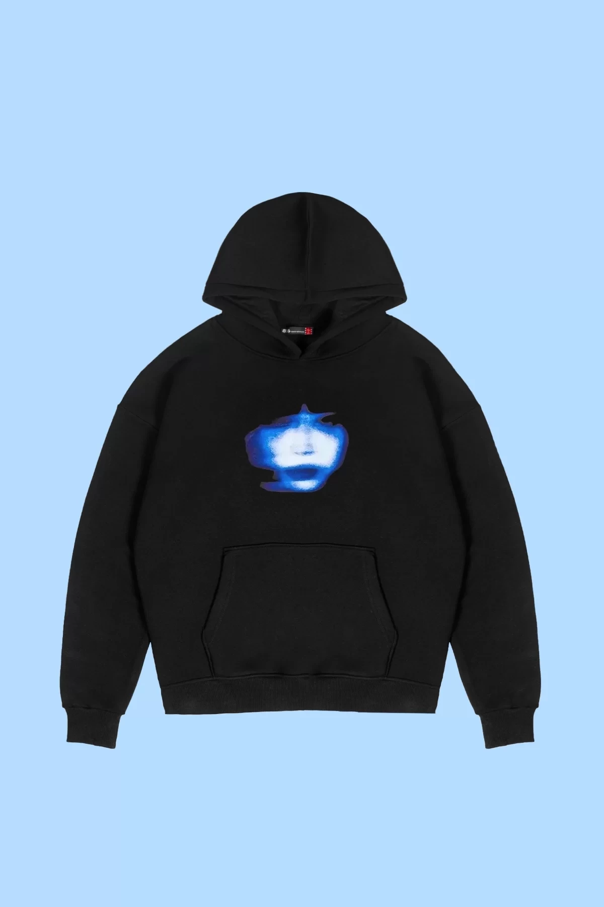 Illusion Face Baskılı Oversize Unisex Siyah Hoodie