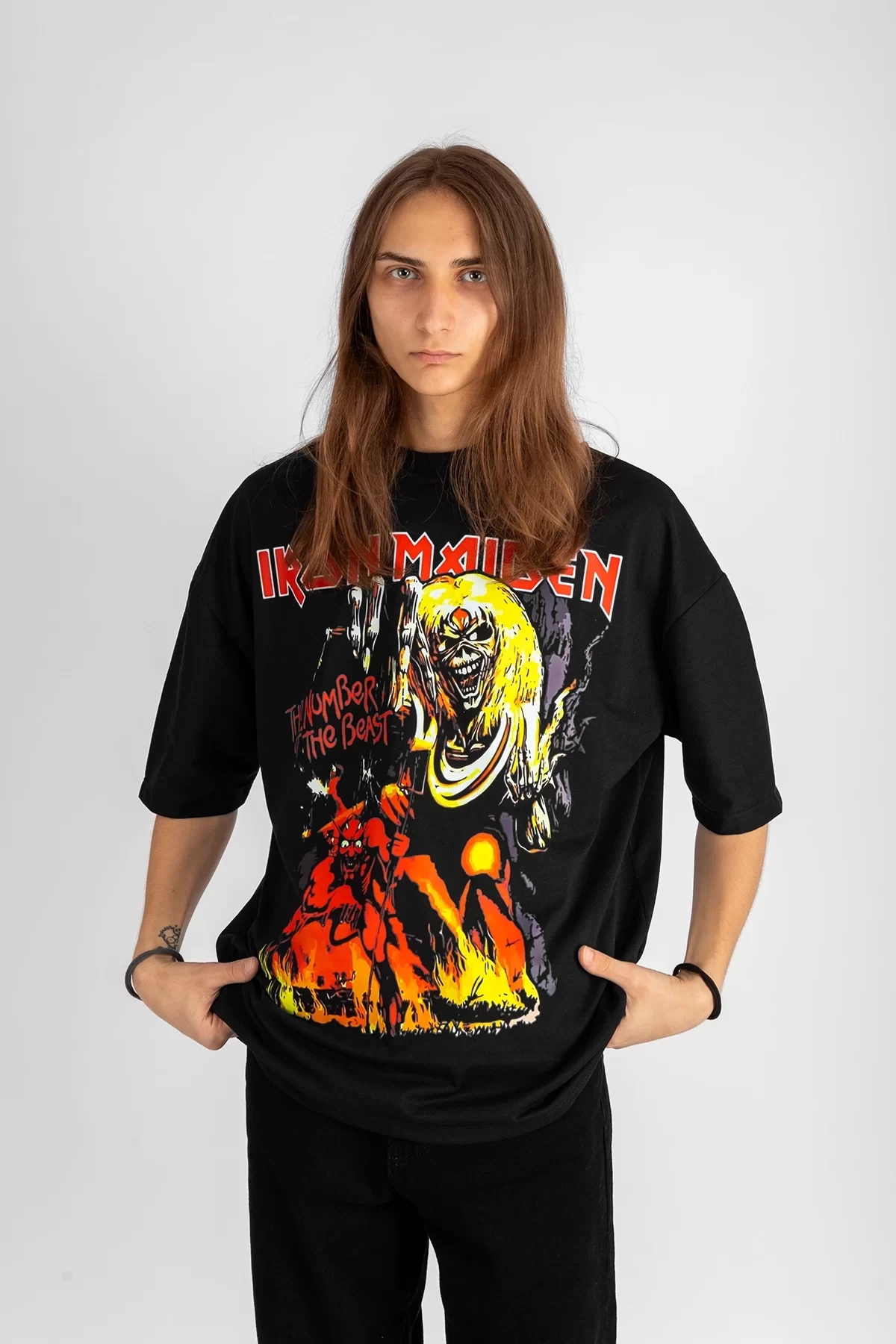 IronMaiden Baskılı Siyah Oversize Unisex Tshirt