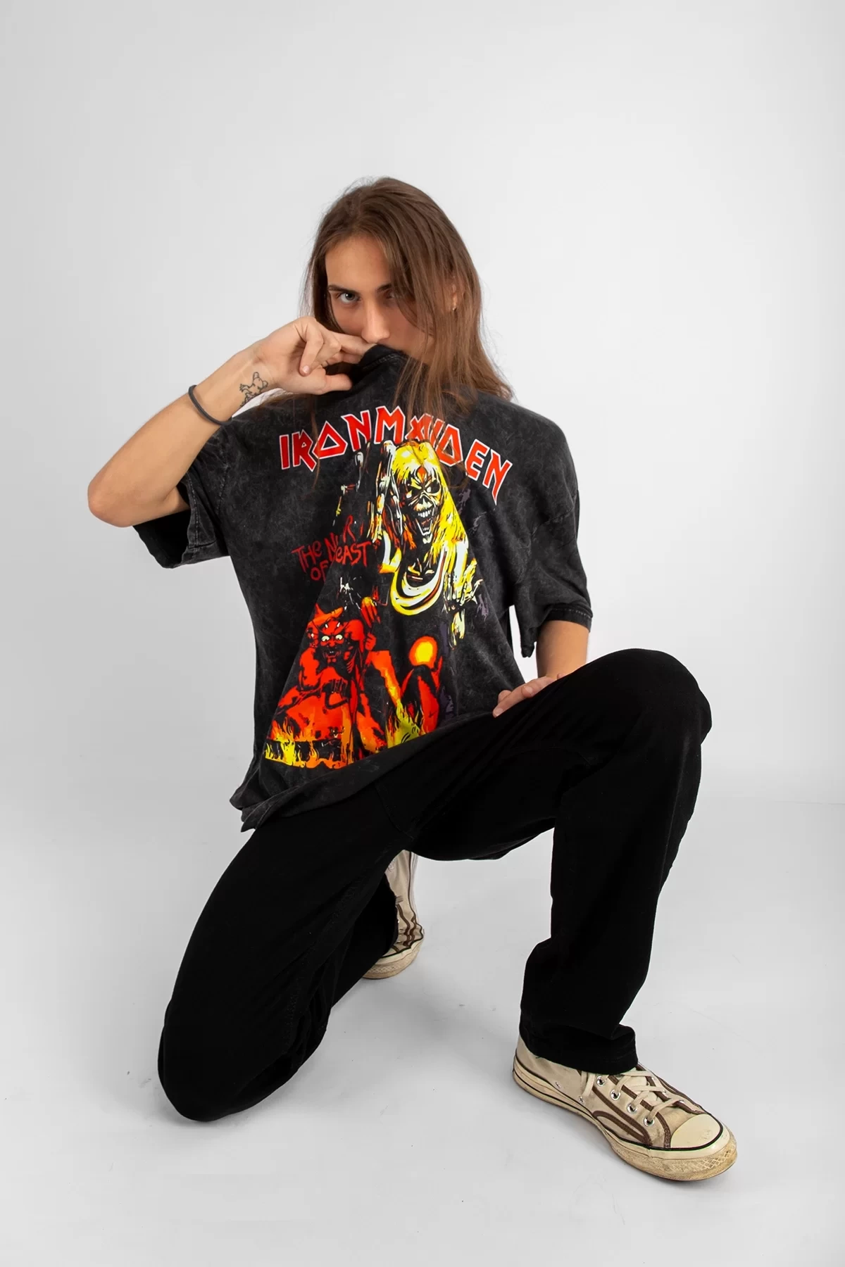 IronMaiden Baskılı Yıkamalı Oversize Unisex Tshirt