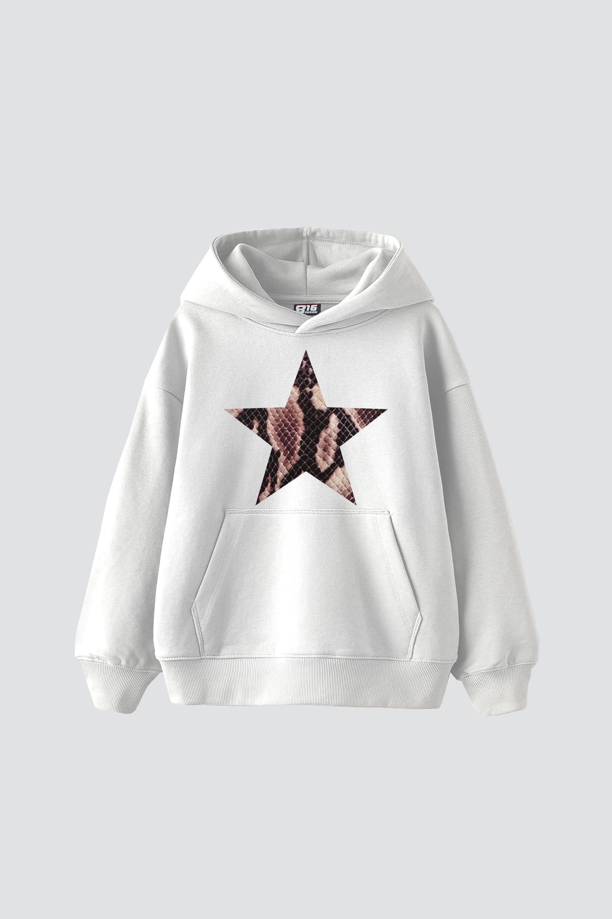 Kahverengi Yılan Baskılı  Baskılı Baskılı Oversize Unisex Premium Beyaz Hoodie