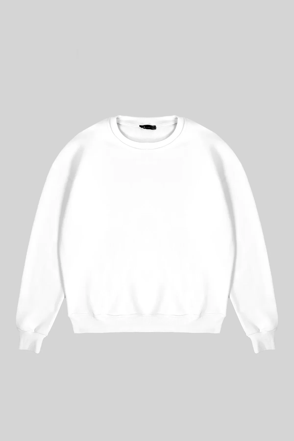 Kapüşonsuz Basic Oversize Unisex Beyaz Sweatshirt