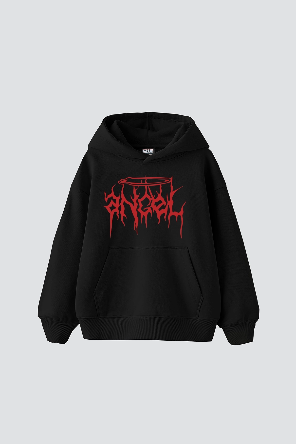 Kırmızı Dusk Baskılı Oversize Unisex Premium Siyah Hoodie