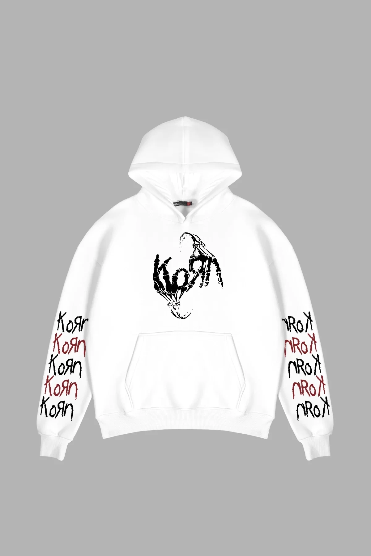 Korn Baskılı Oversize Unisex Beyaz Hoodie