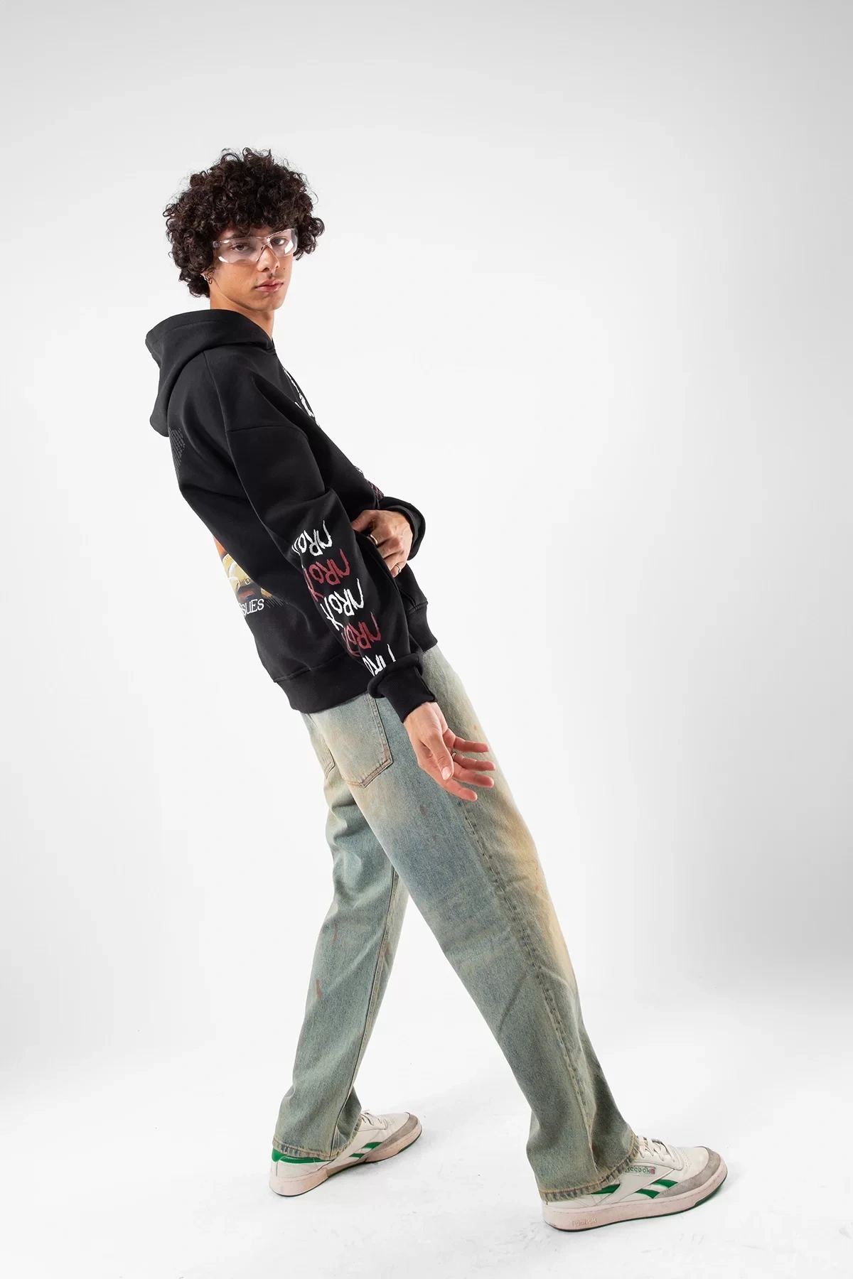 Korn Baskılı Oversize Unisex Siyah Hoodie