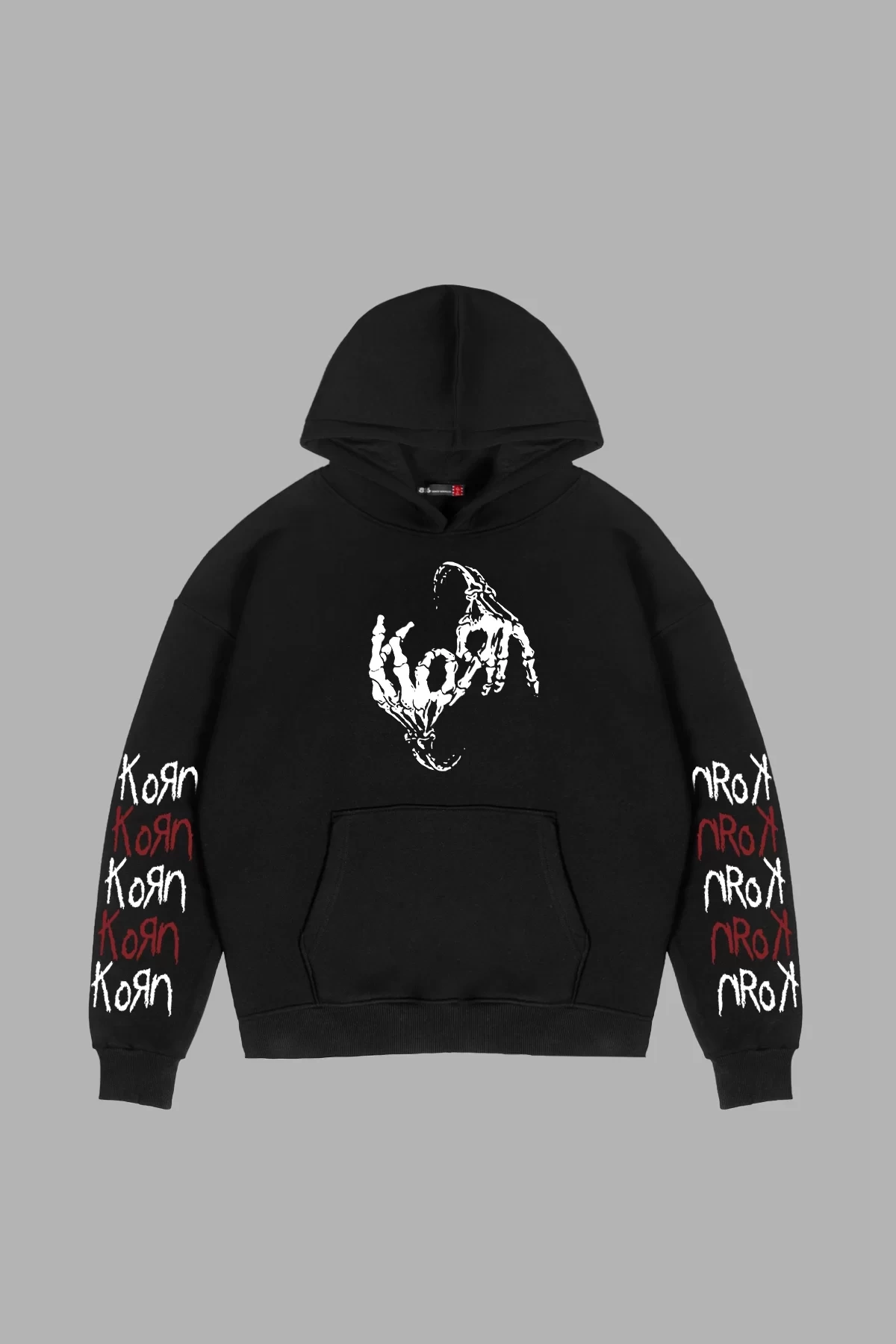 Korn Baskılı Oversize Unisex Siyah Hoodie