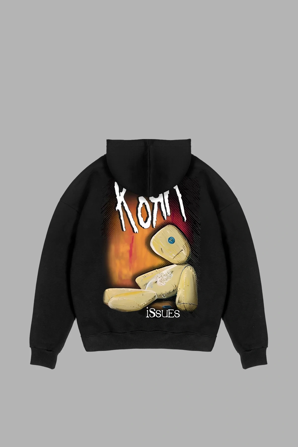 Korn Baskılı Oversize Unisex Siyah Hoodie
