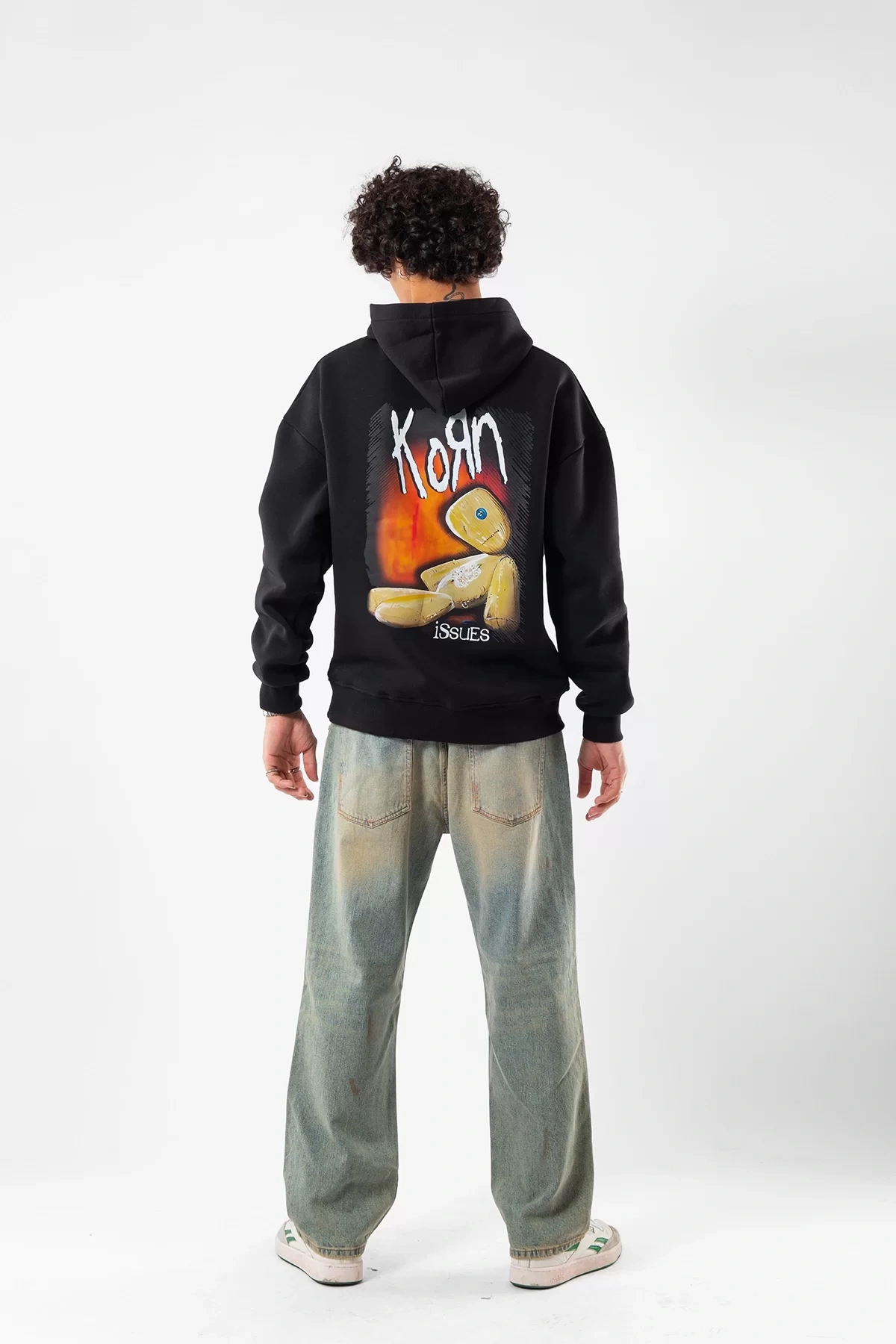 Korn Baskılı Oversize Unisex Siyah Hoodie
