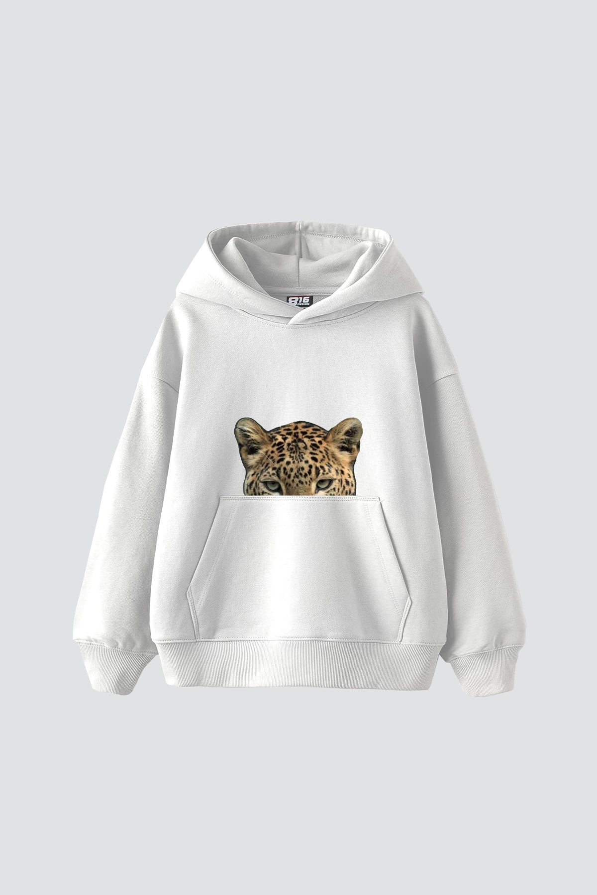 Leopard Eyes Baskılı Oversize Unisex Premium Beyaz Hoodie