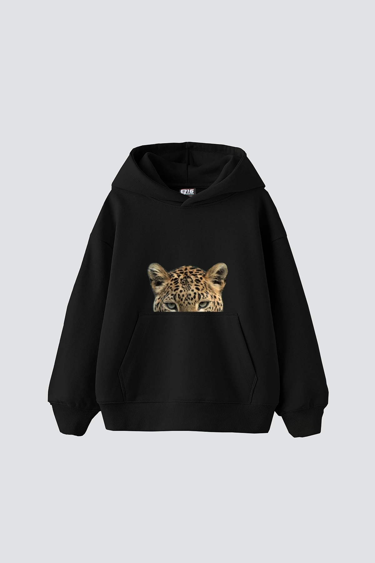 Leopard Eyes Baskılı Oversize Unisex Premium Siyah Hoodie