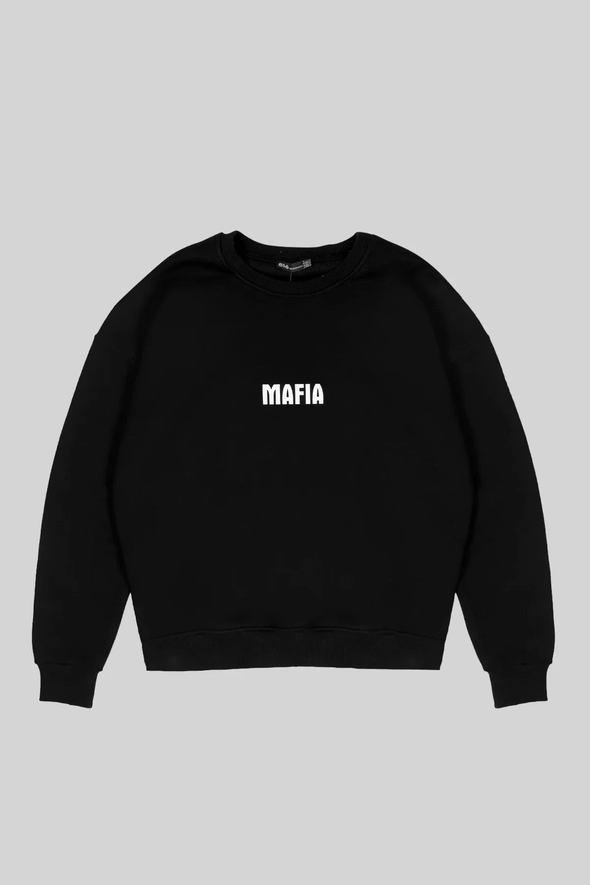 Mafia Sırt Baskılı Kapüşonsuz Oversize Unisex Siyah Sweatshirt